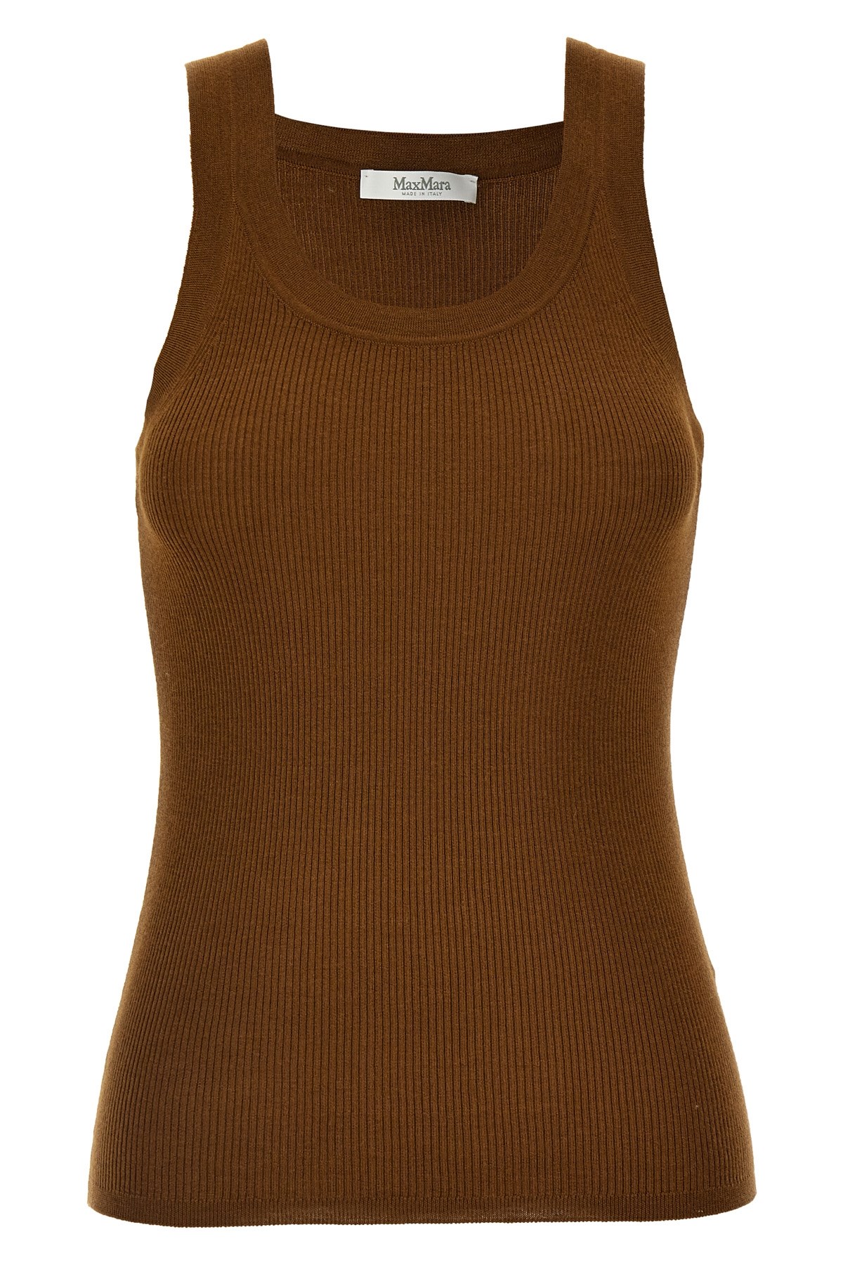 Max Mara Textured Ribbed Scoop Neck Sleeveless Top In Brown