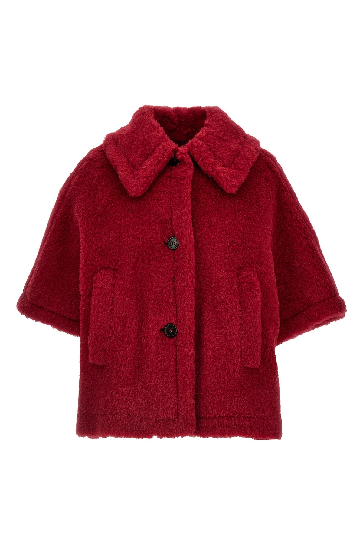 Max Mara Wool-silk Poncho Coat In Red