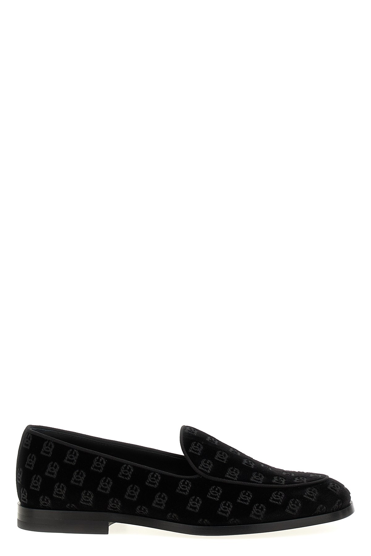Dolce & Gabbana 'vivaldi' Black Loafers With All-over Logo Lettering