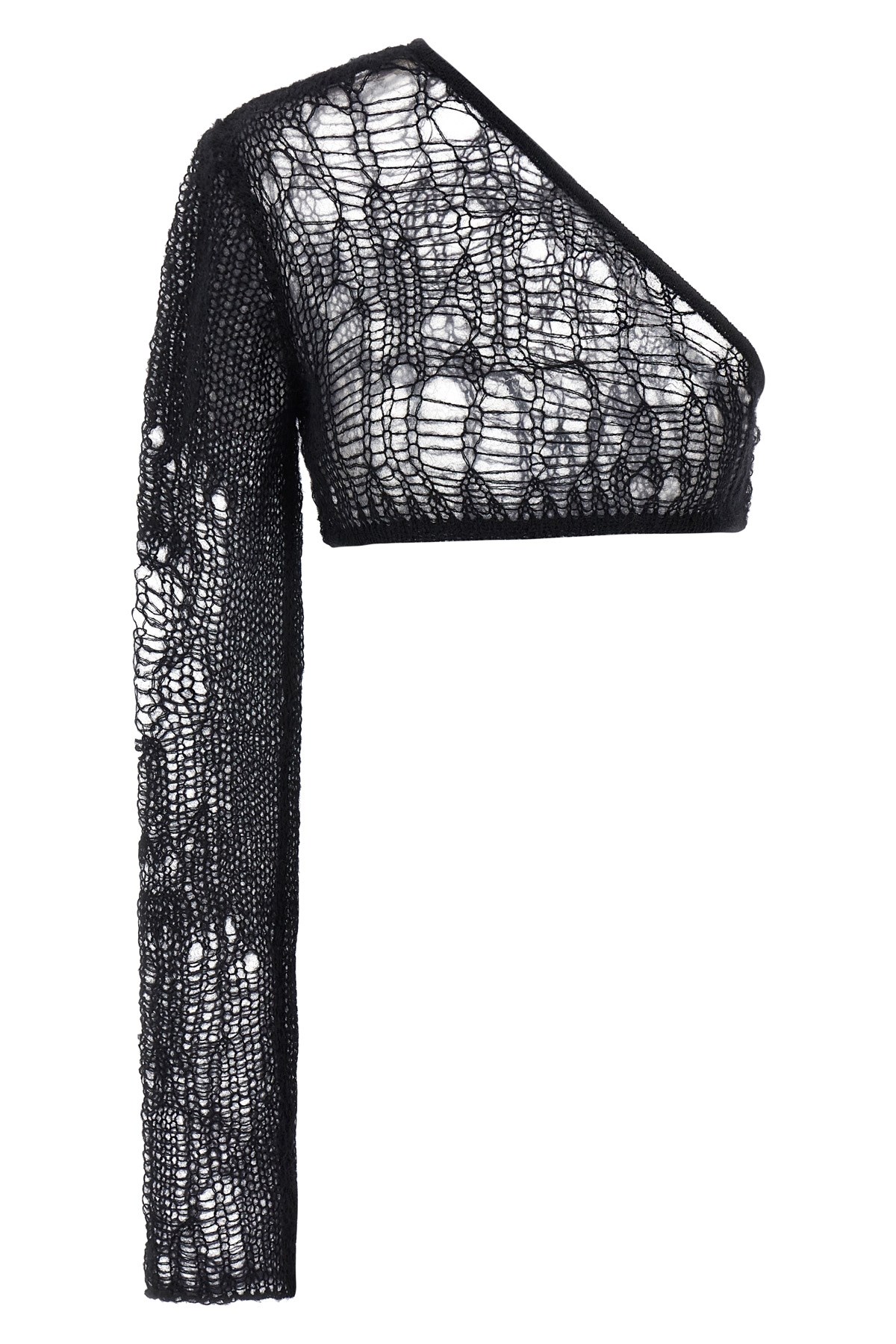 Rick Owens Ziggy One-sleeve Cropped Open-knit Top In Black