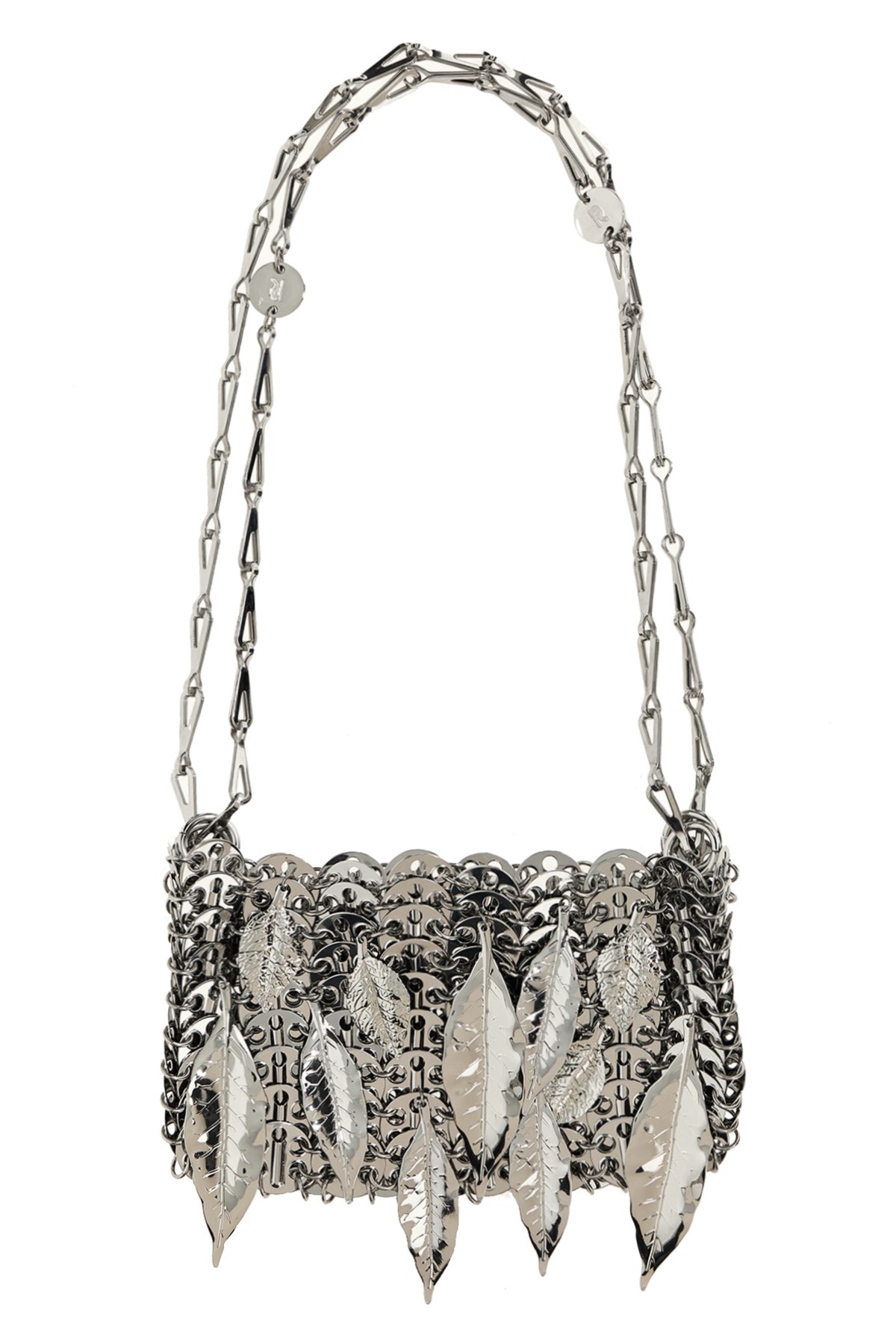 Rabanne Silver Nano Bag Metalic Leaves Shoulder Bag
