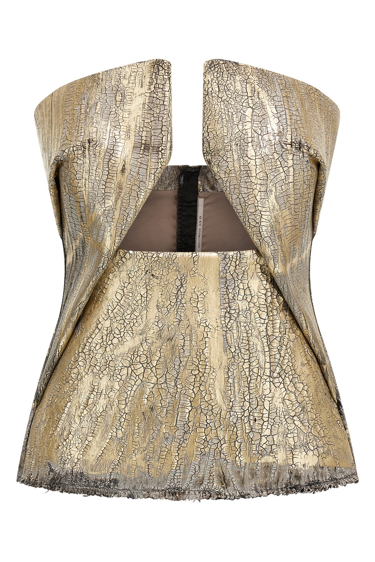 Rick Owens Coated Denim Top With Front Cut-out Neckline In Gray