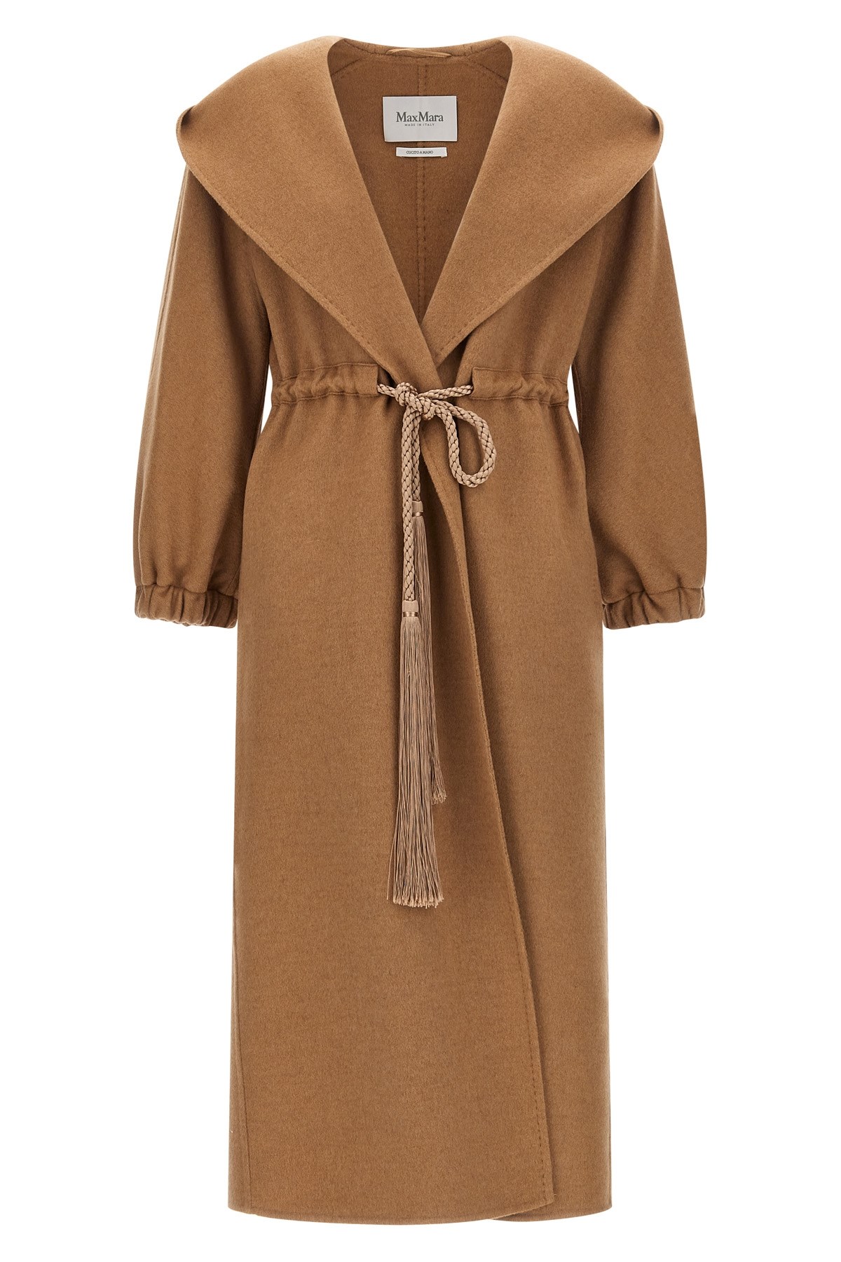 Max Mara Waist Belt Hooded Long Coat In Brown