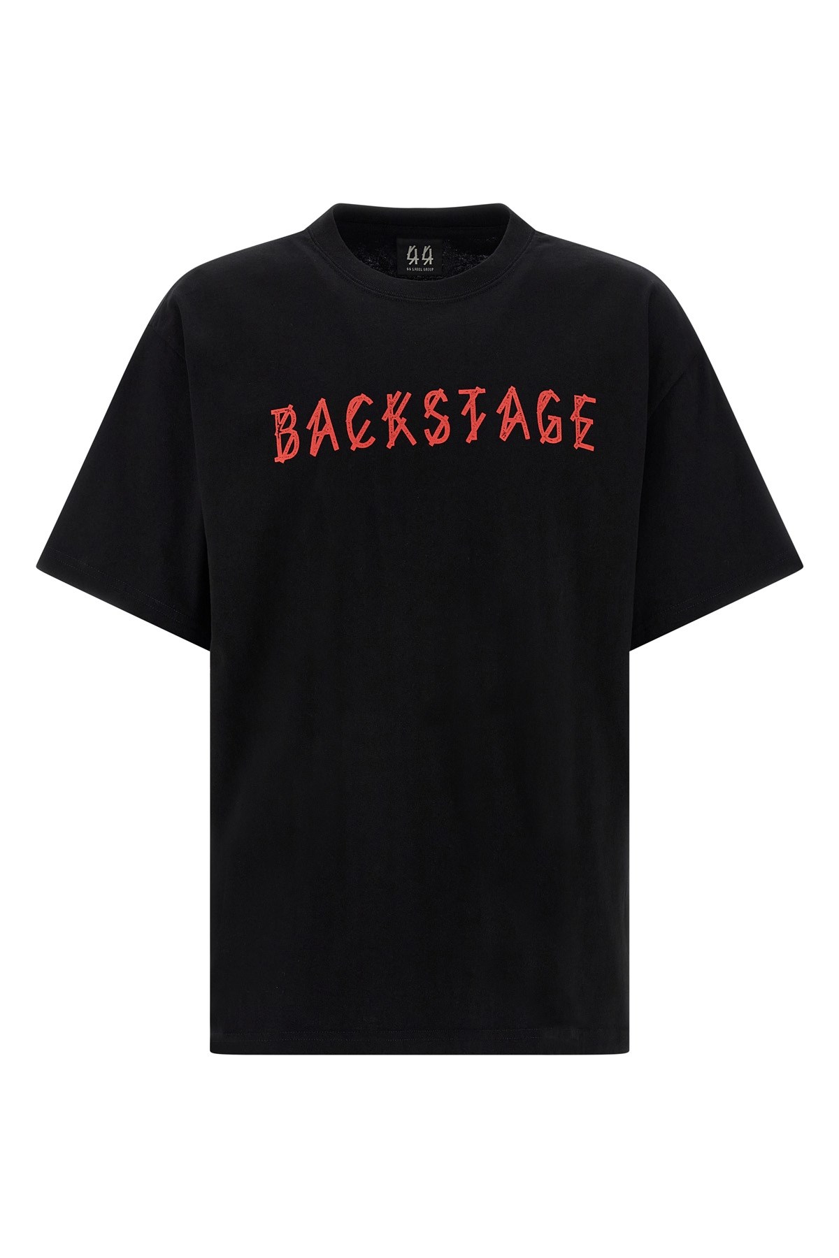 44 Label Group Black T-shirt With Print On The Front And Maxi Logo On The Back In Cotton Man