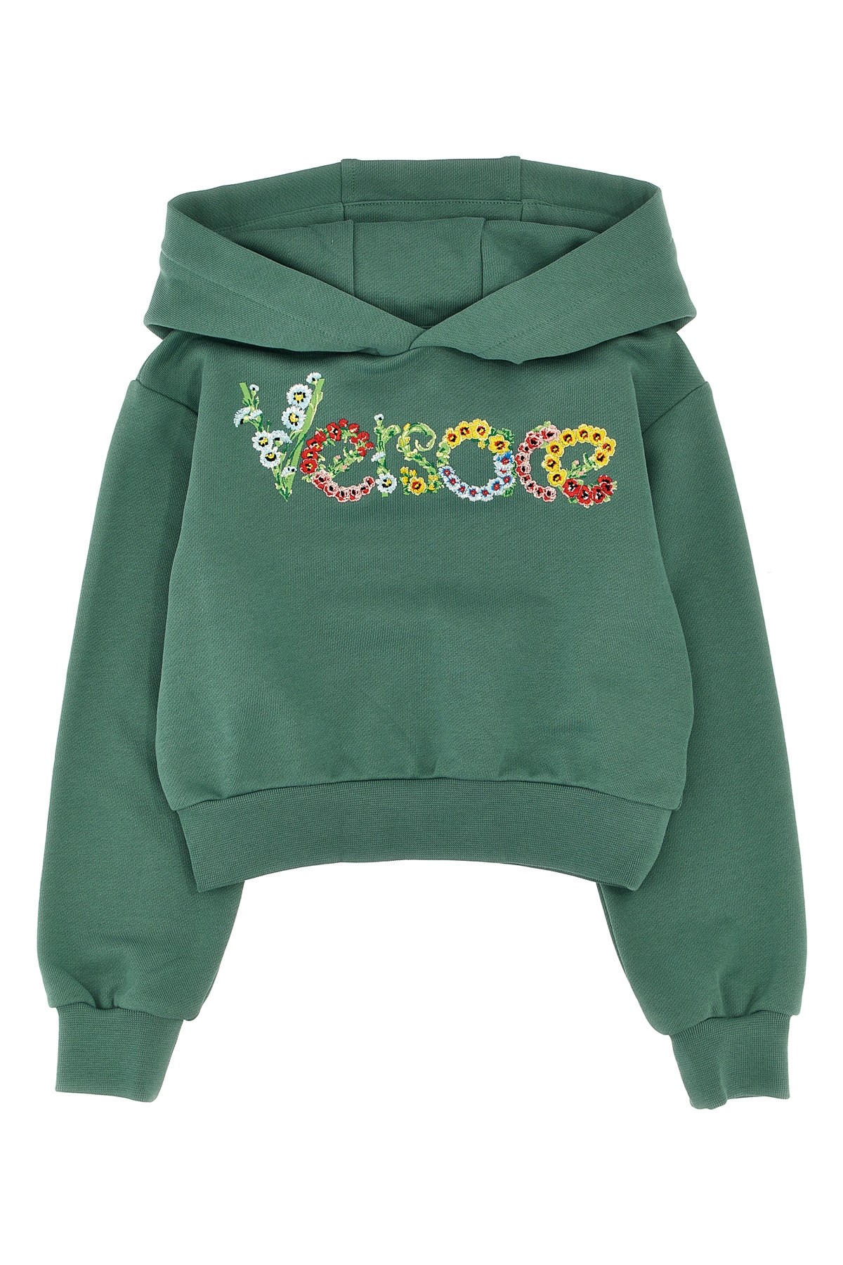 Versace Kids Embroidered Hoodie In Green