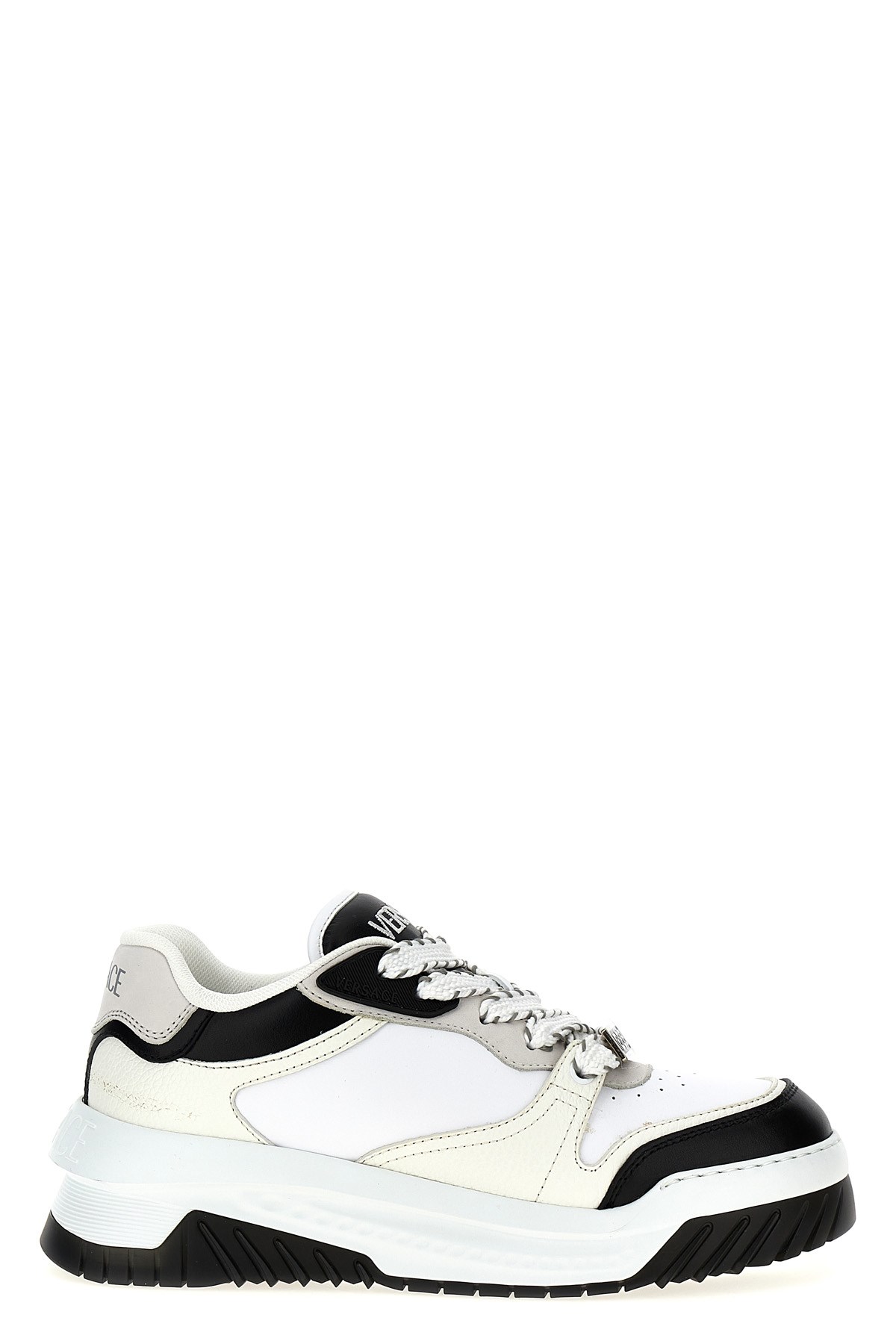 Versace White And Black Sneaker With Inserts And Chunky Sole In Leather Man