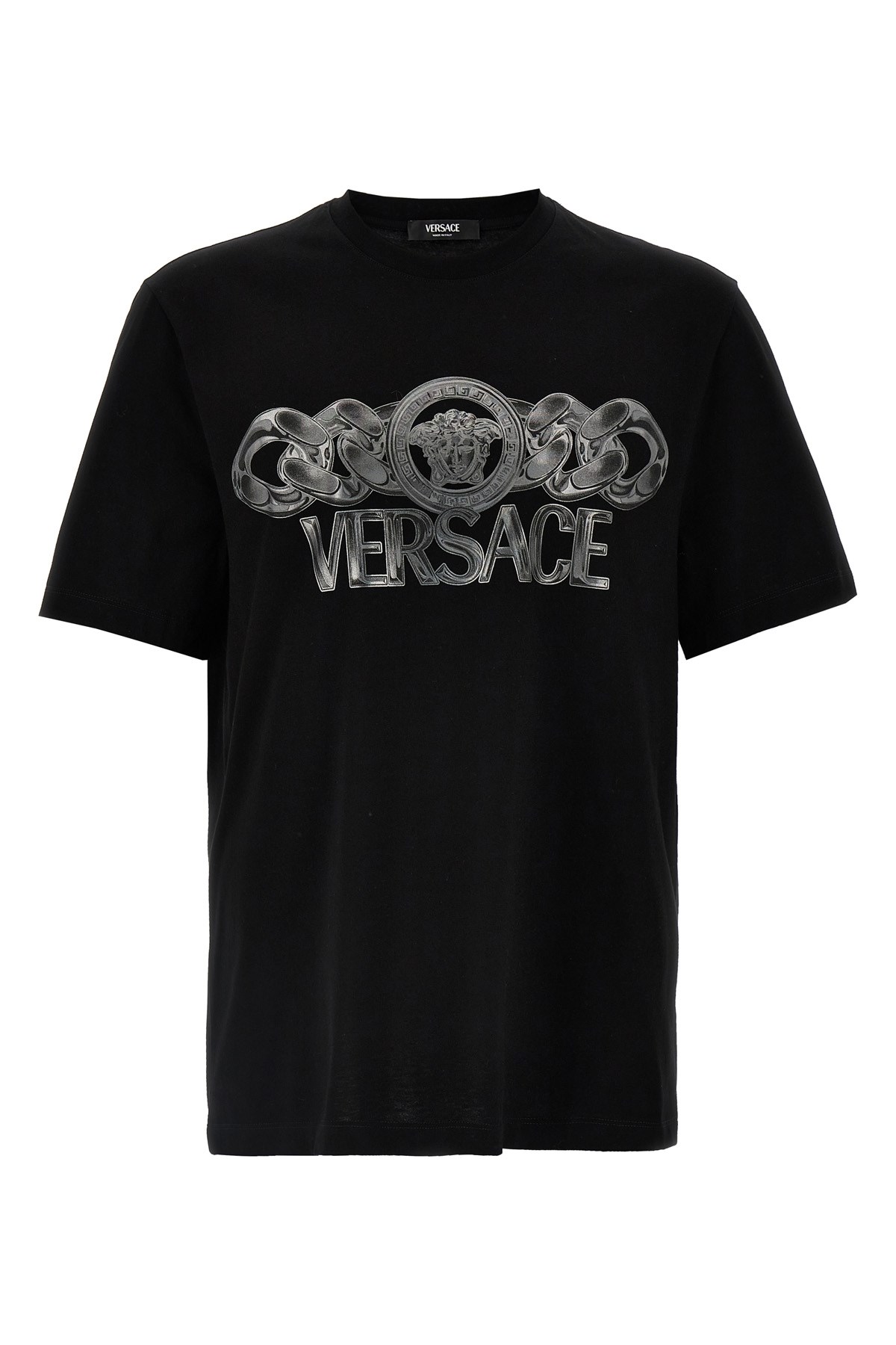 Versace Black T-shirt With Medusa Head Logo Print On The Front In Cotton Man