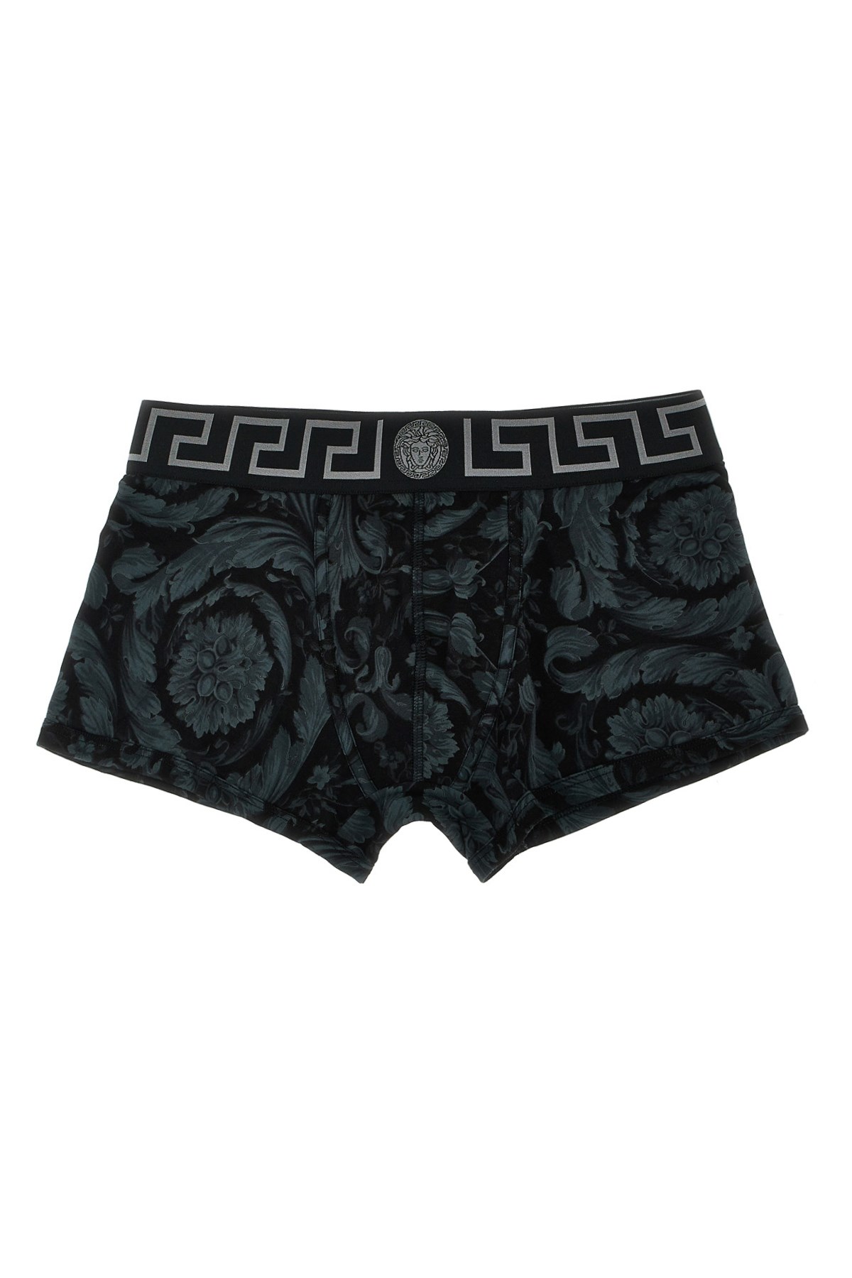 Versace Men Printed Stretch Cotton Boxer In Black