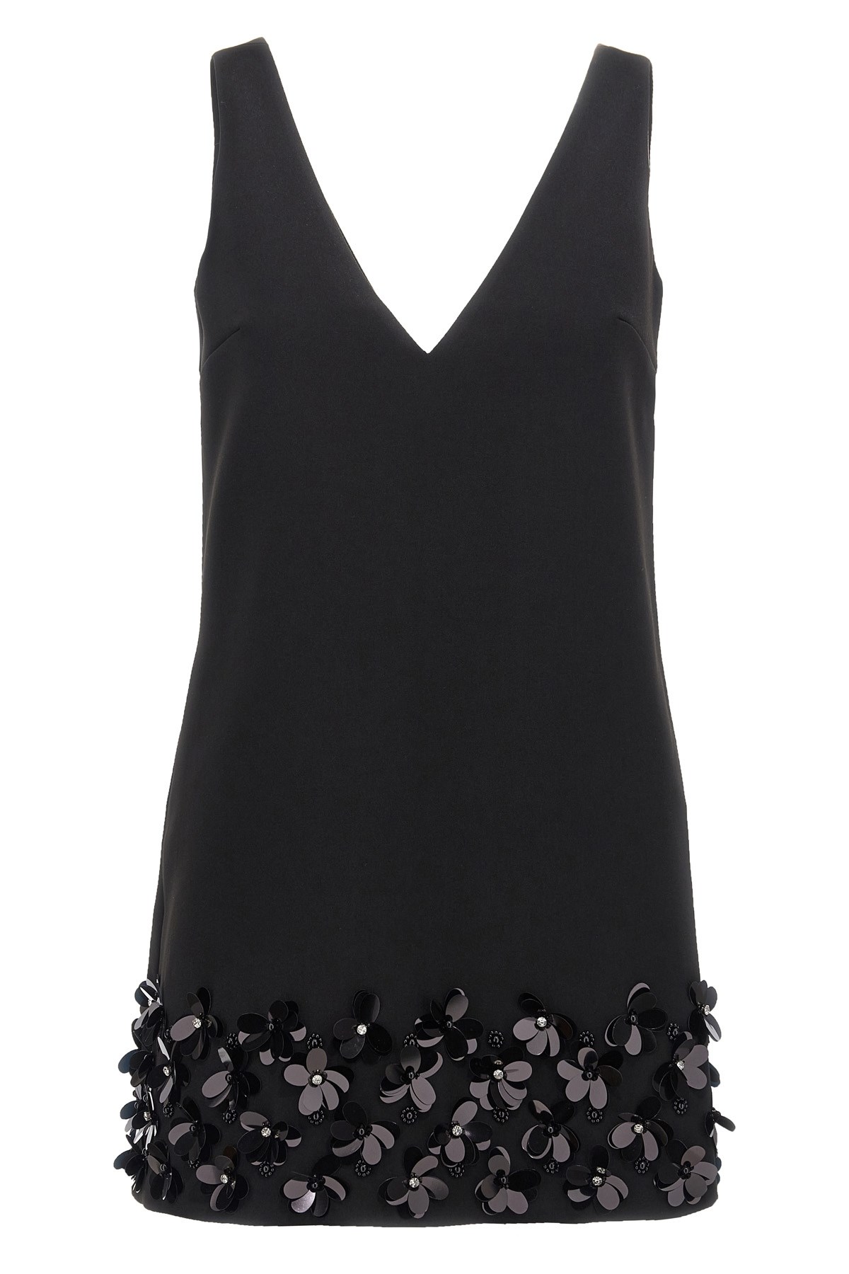 Self-portrait Black Sequin Mini Dress With V Neck In Tech Fabric Woman In Black