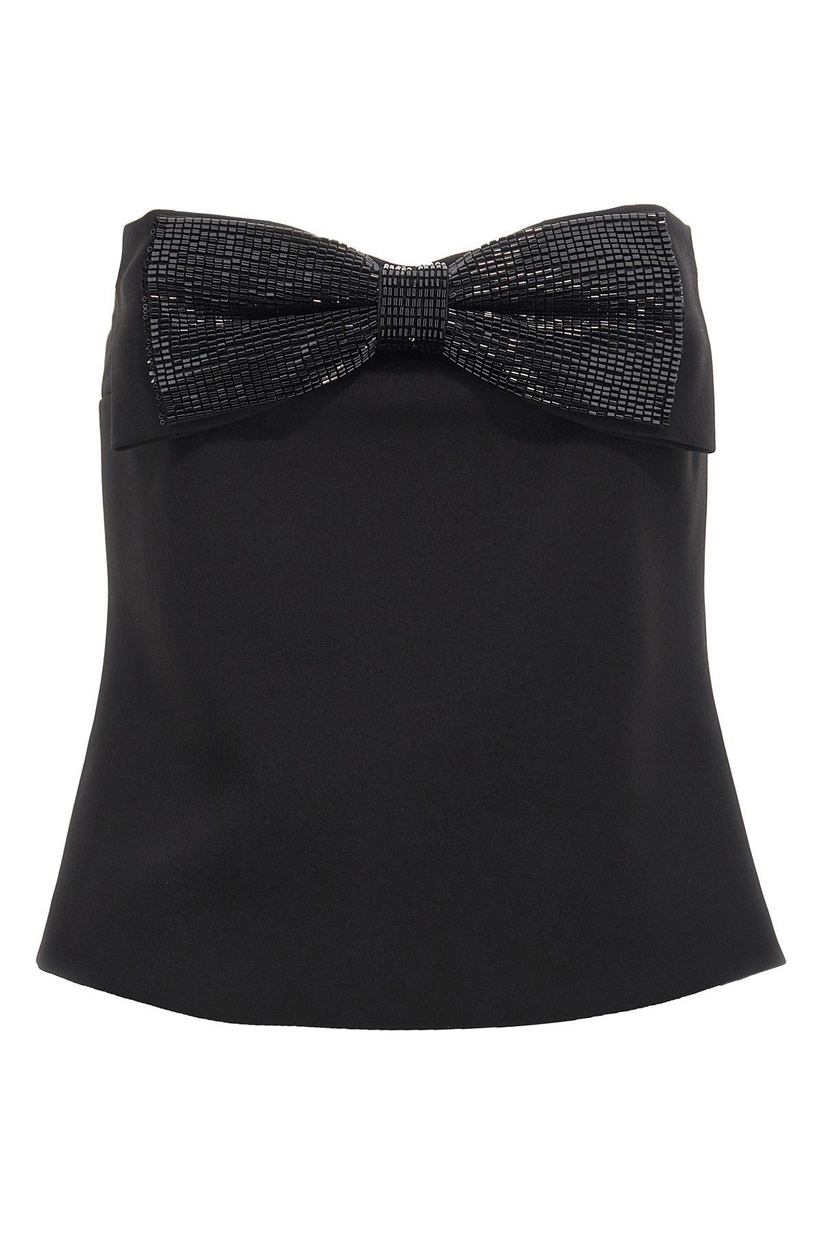 Self-portrait Black Sleeveless Top With Bandeau Neckline In Tech Fabric Woman In Black