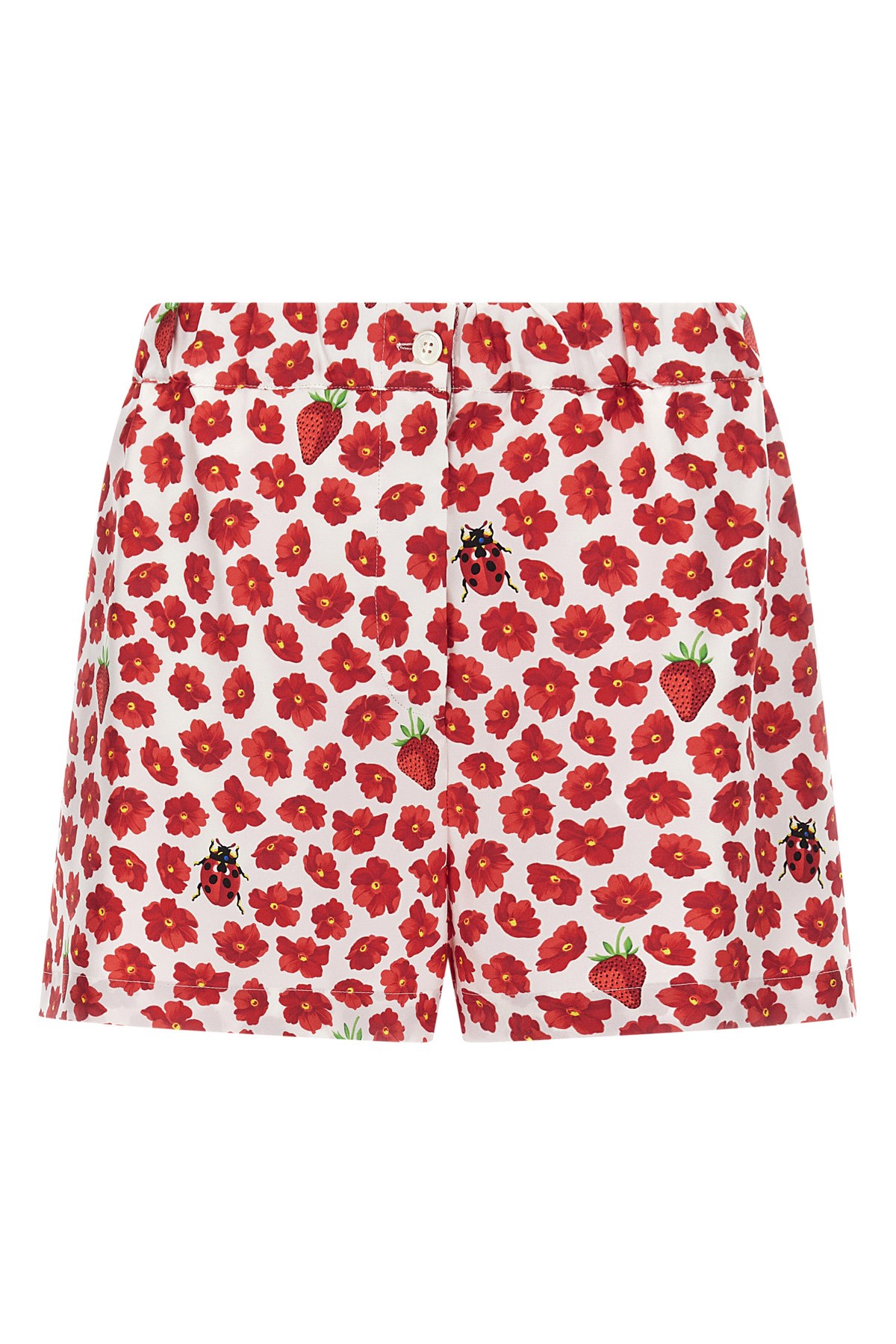 Versace 'floral Ladybug Strawberry' Elastic Waistband Shorts