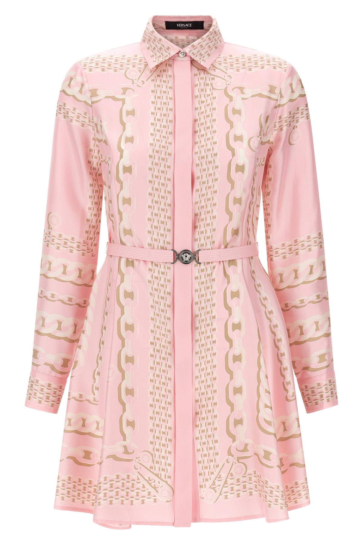 Versace Barocco Chain Pattern Mini Shirt Dress In Pink