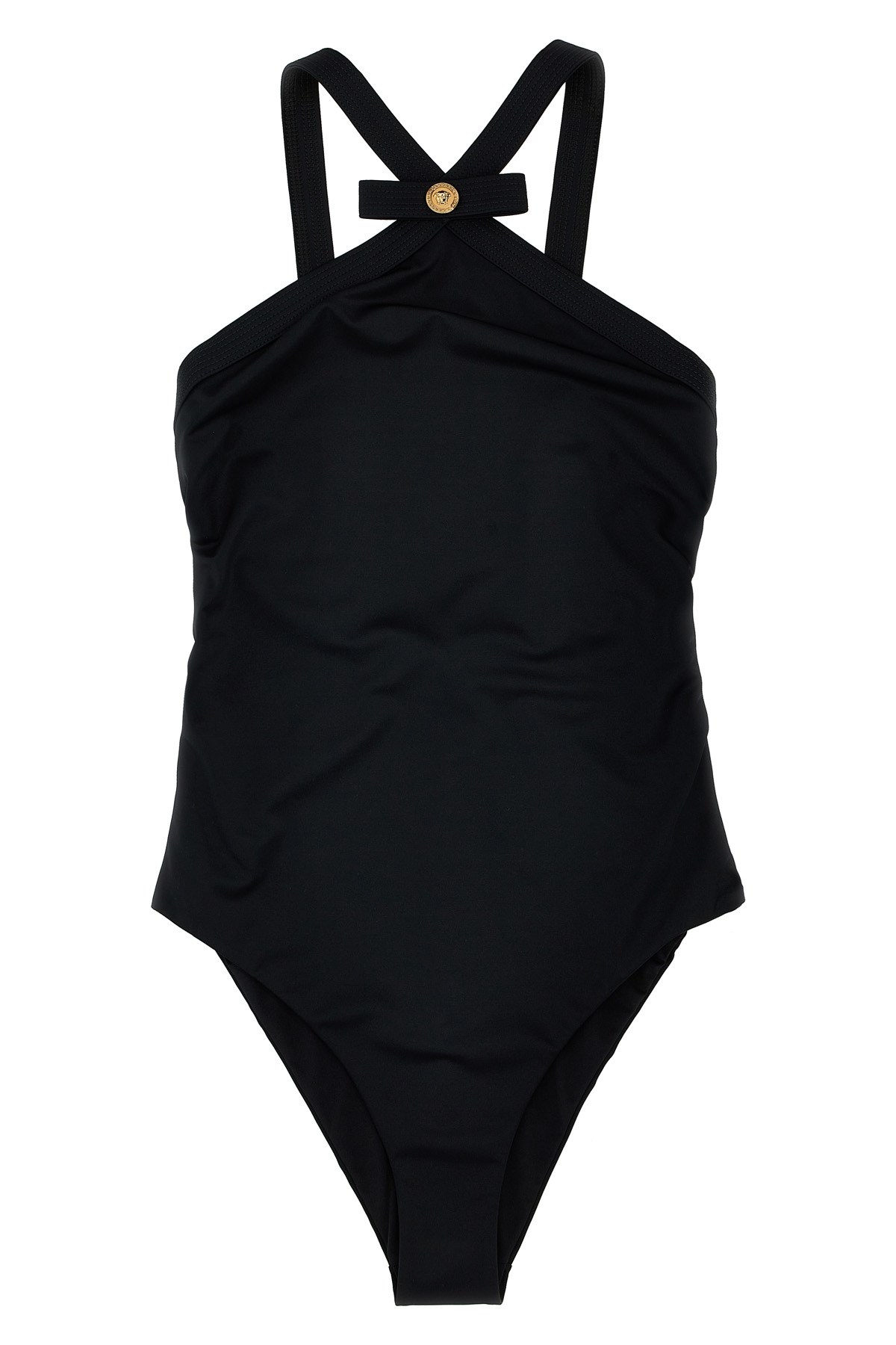 Versace Halterneck Swimsuit With Medusa Head Motif In Black