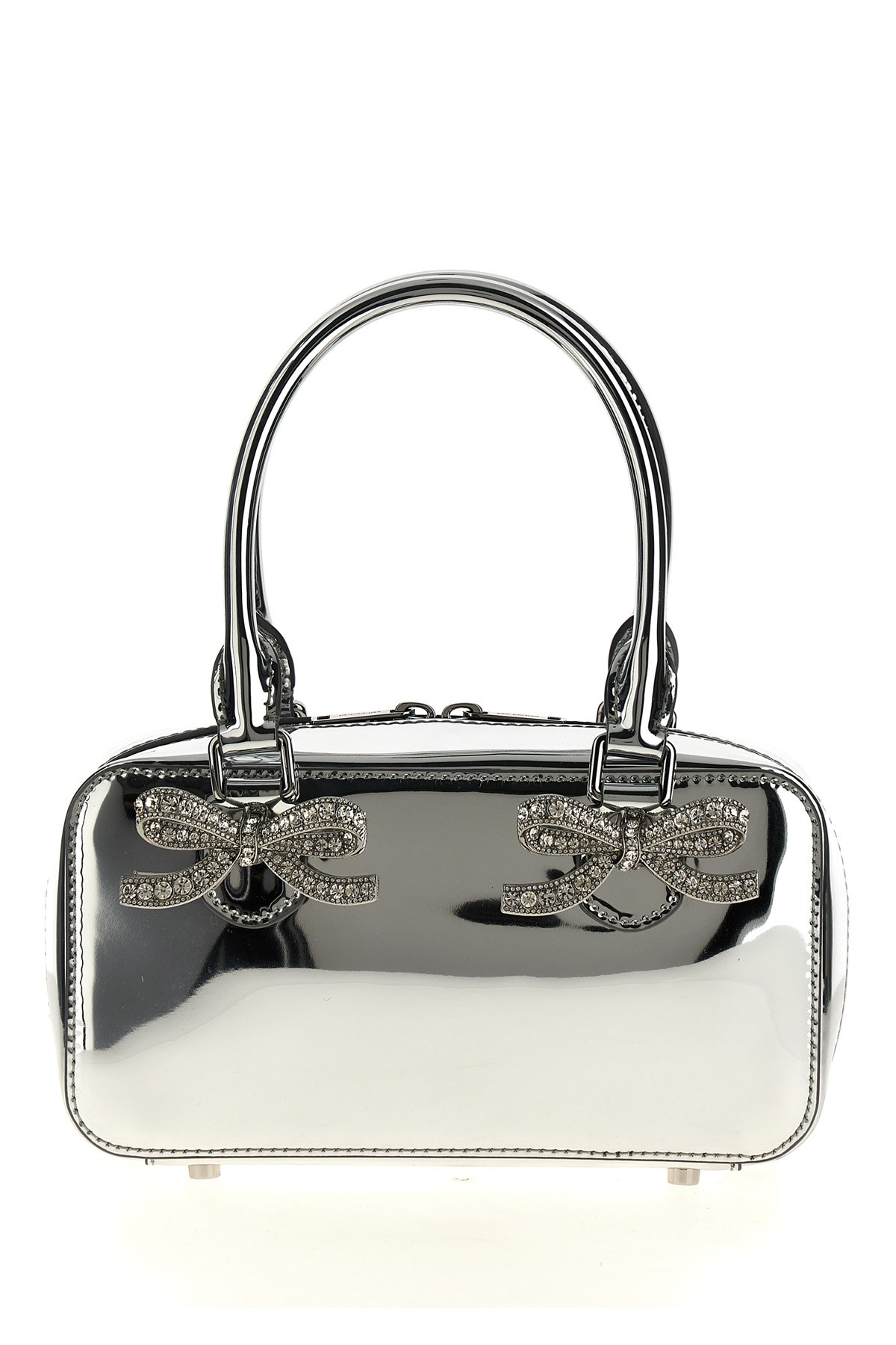Self-portrait Tote In Silver Leather