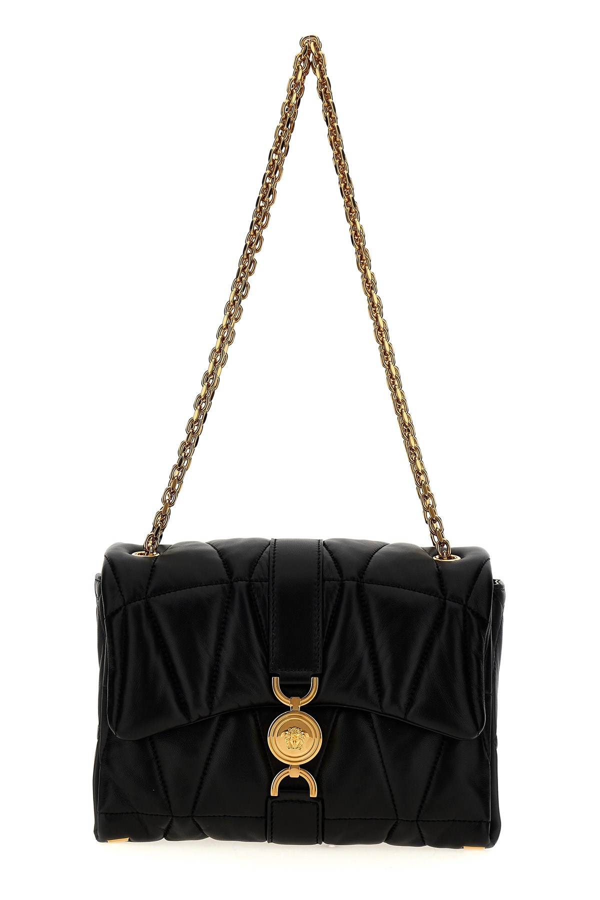 Versace Black Crossbody Bag With Buckle And Gold Chain