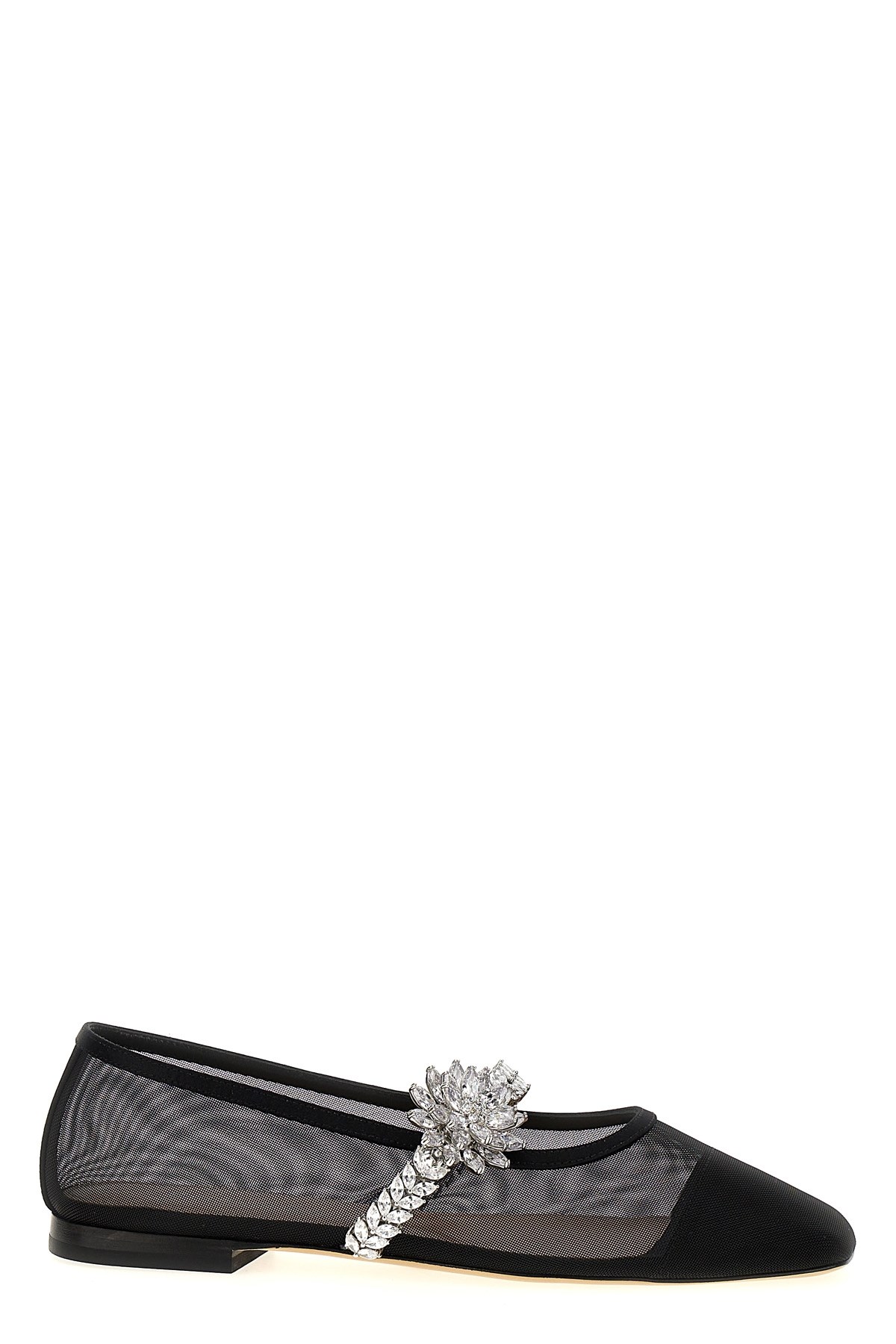 Mach&mach Black Lotus Flower Mesh Ballerina Flats