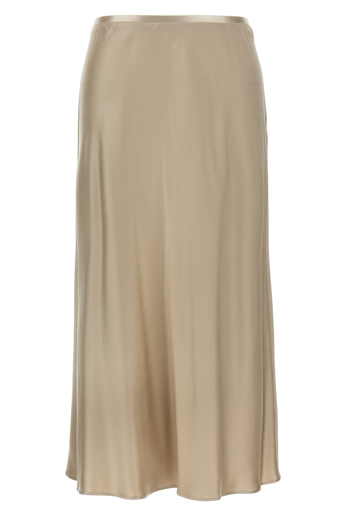 Max Mara Satin Finish Midi Skirt With Flowing Silhouette In Neutral