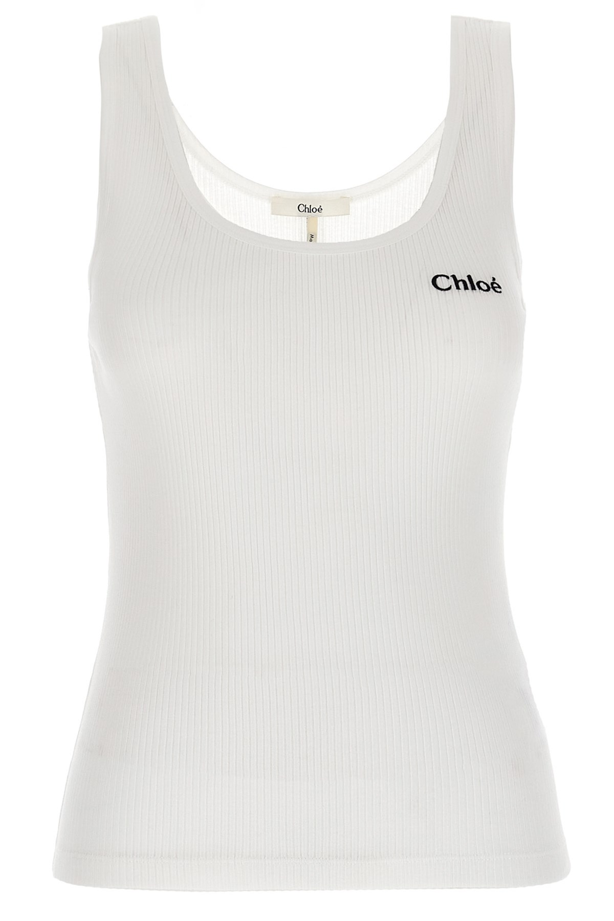 Chloé Embroidered Ribbed Cotton Tank In Gray