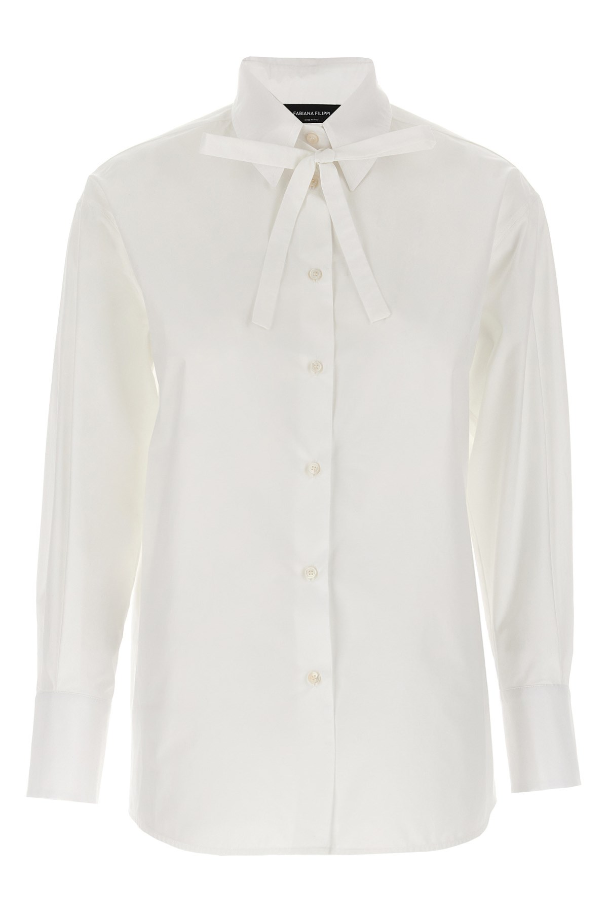 Fabiana Filippi Cotton Poplin Shirt With Knotted Lace Collar