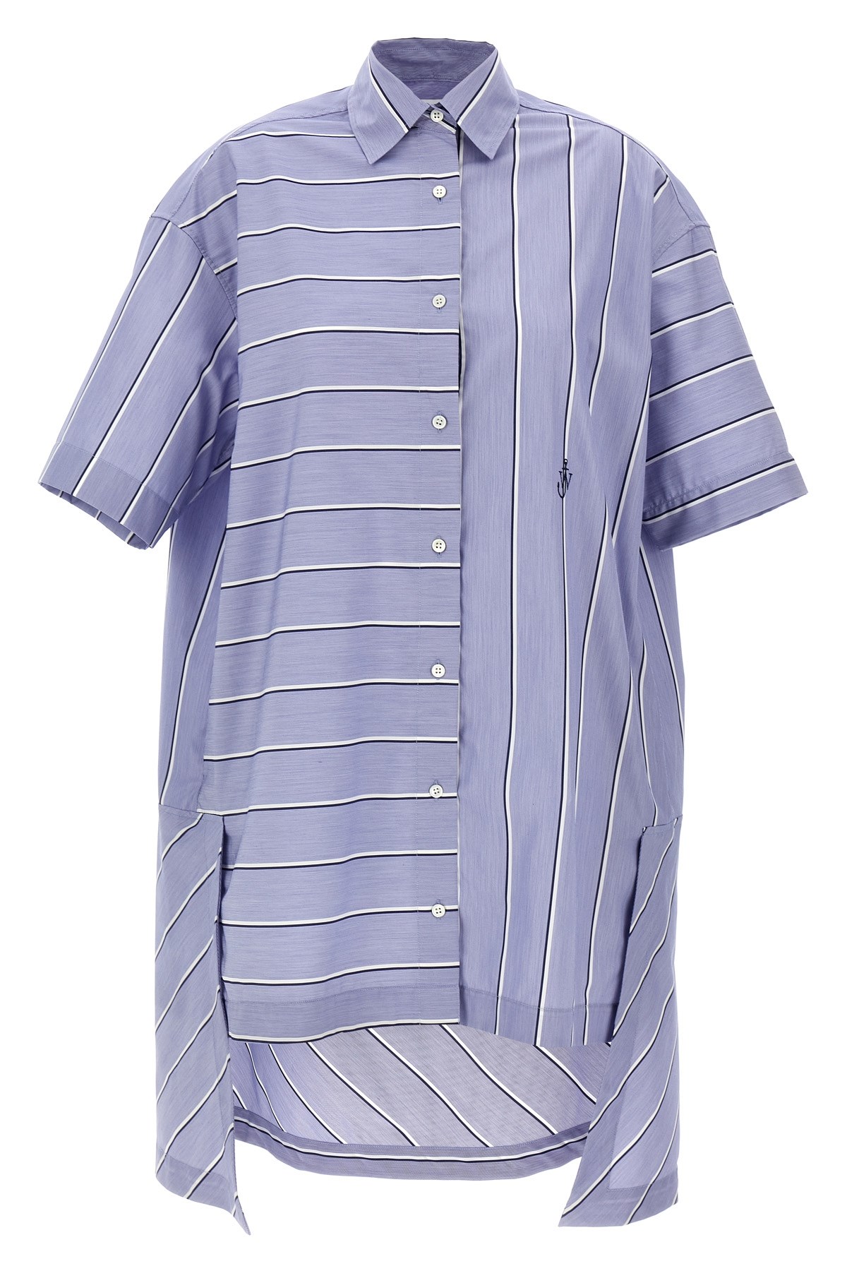 Jw Anderson J. W. Anderson Patchwork Cotton Shirt Dress With Asymmetric Hem In Blue