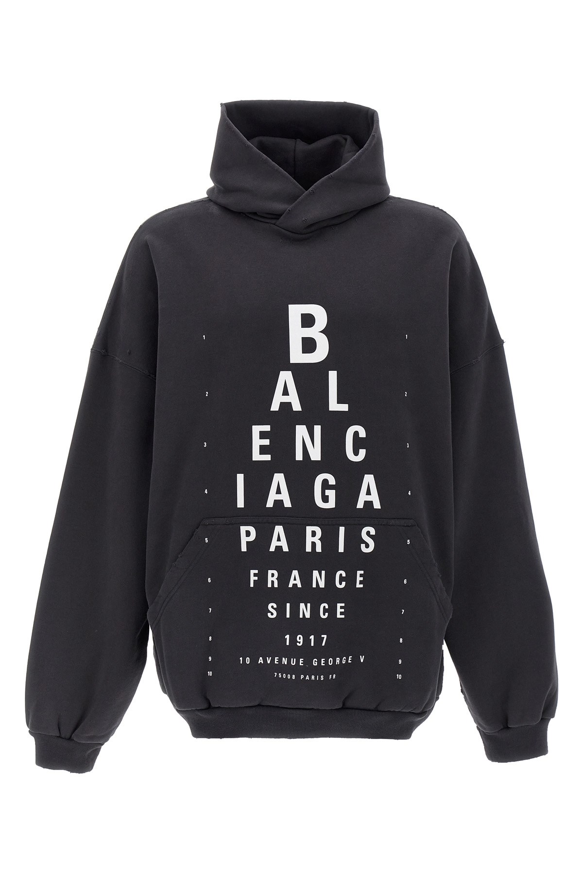 Balenciaga Washed Black Cotton Oversized Hoodie With Bold Graphics In Black