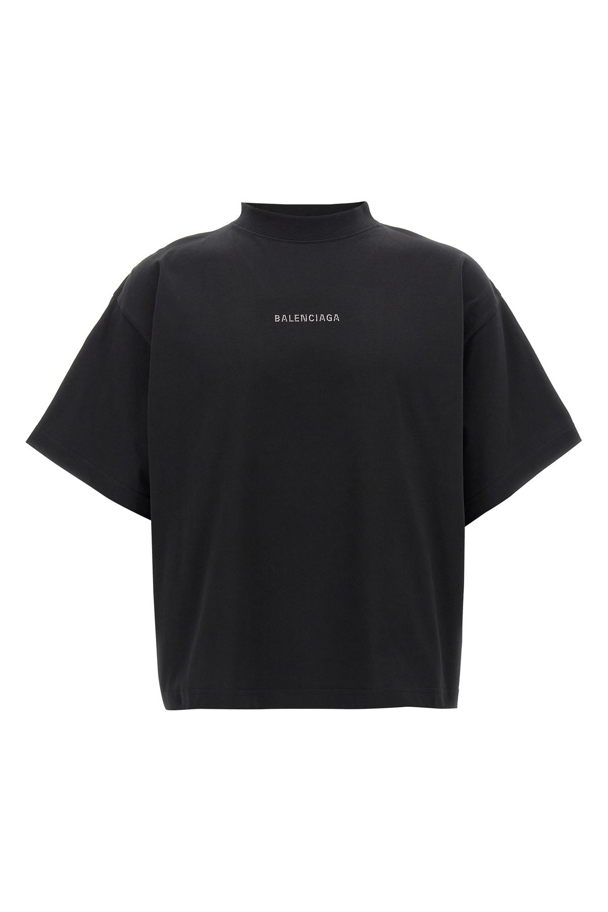 Balenciaga Women Back Strass Cropped Cotton T-shirt