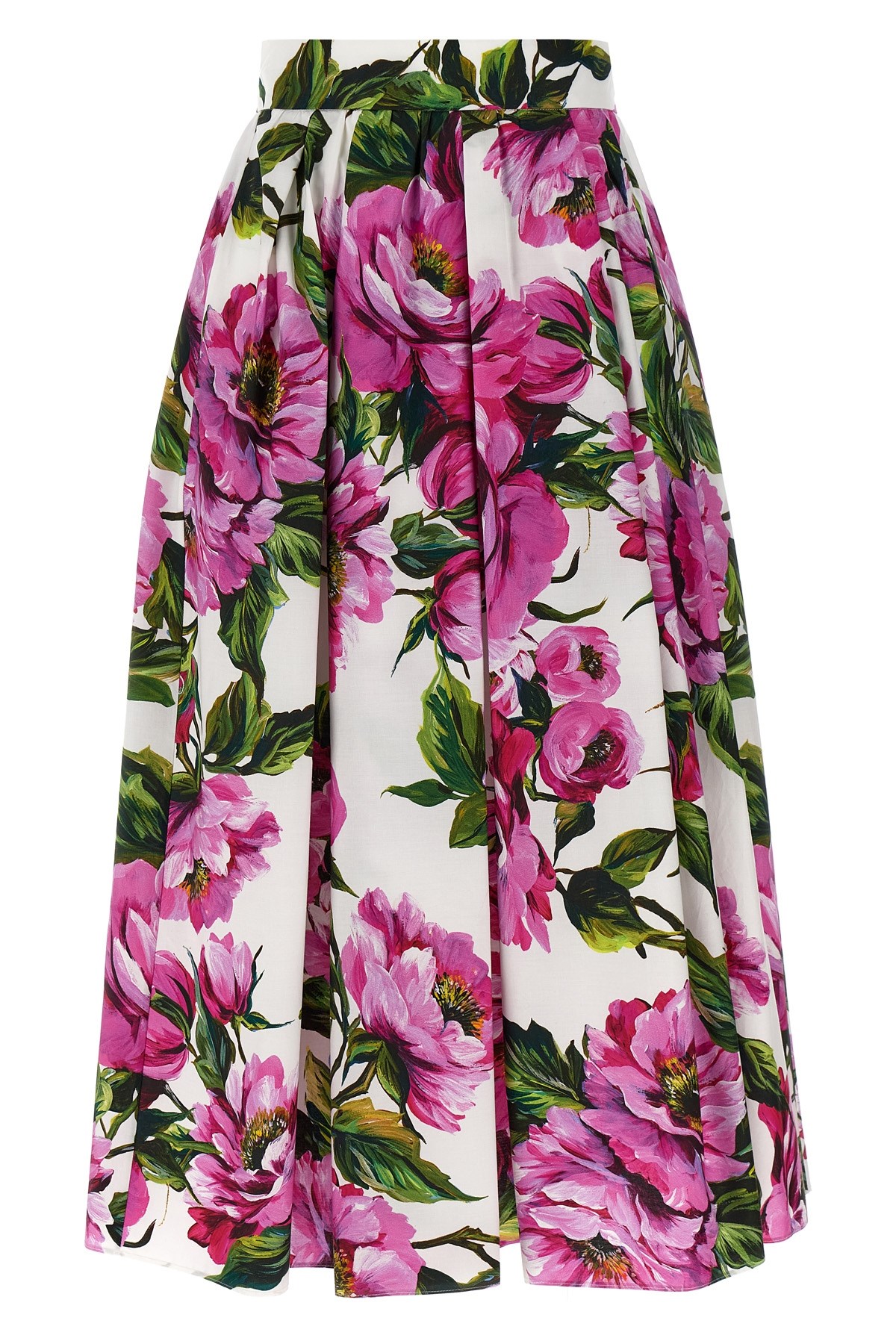 Dolce & Gabbana Womens Peonie Fuxia F.bco Floral-print Cotton Midi Skirt