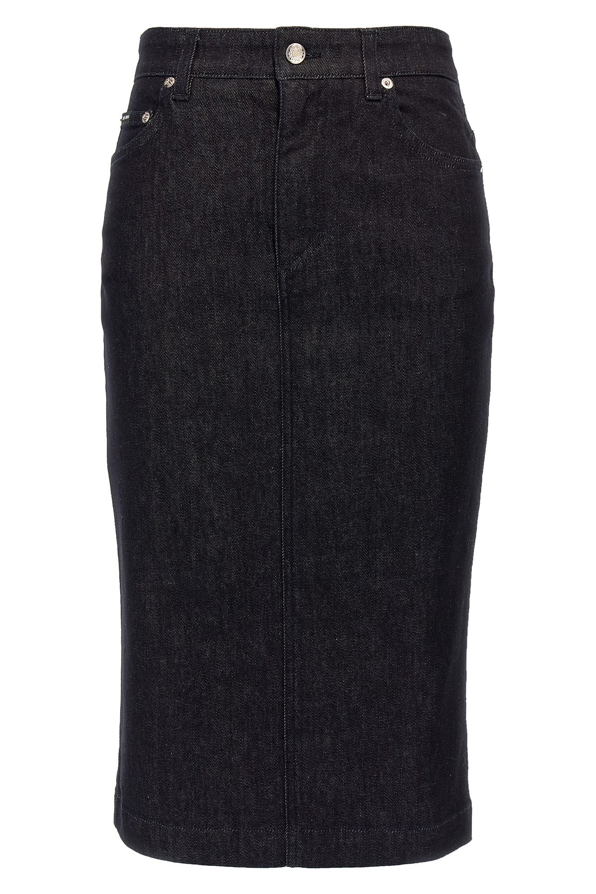Dolce & Gabbana Denim Pencil Midi Skirt In Black