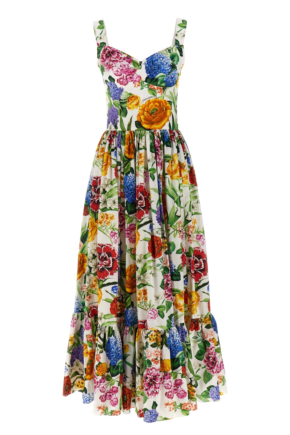 Dolce & Gabbana Multicolor Long Dress With All-over Floral Print In Cotton Woman