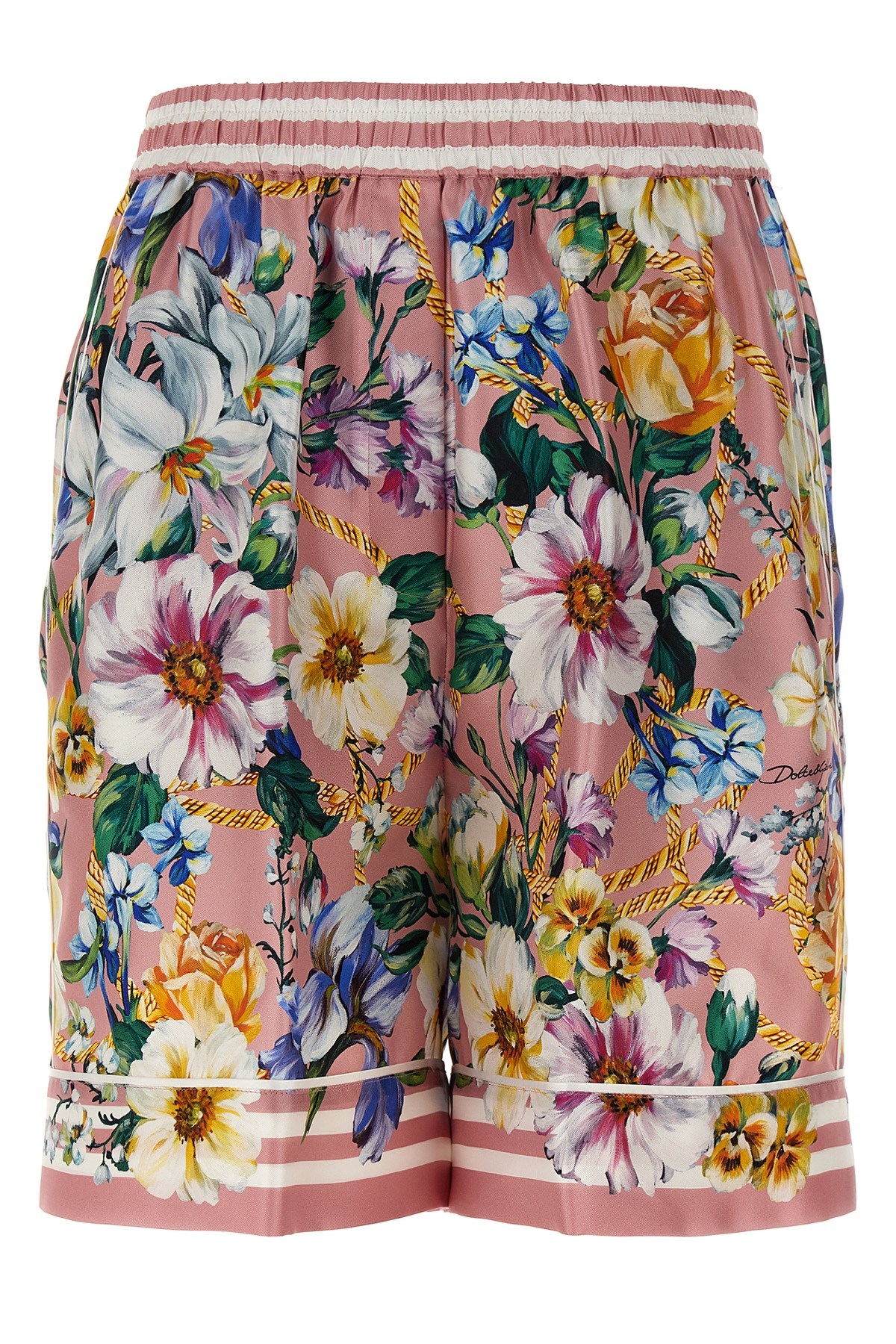 Dolce & Gabbana Silk Twill Floral Print Bermuda Shorts In Multi