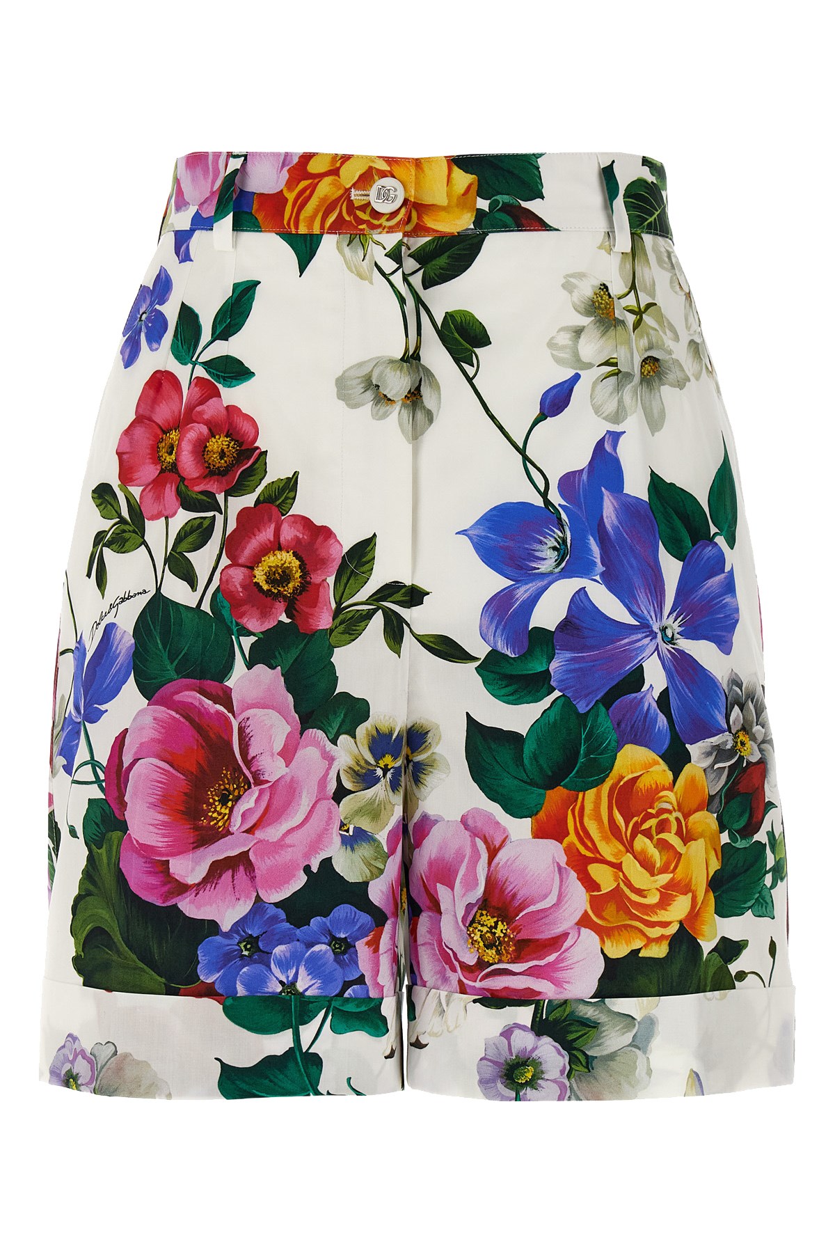 Dolce & Gabbana Multicolor Bermuda Shorts With All-over Floral Pattern Print In Cotton Woman