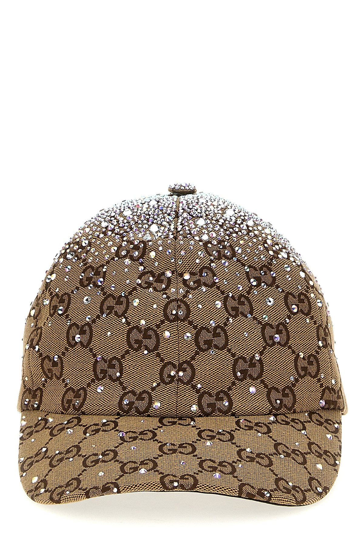 Gucci Gg Rhinestone Cap Hats Beige In Brown
