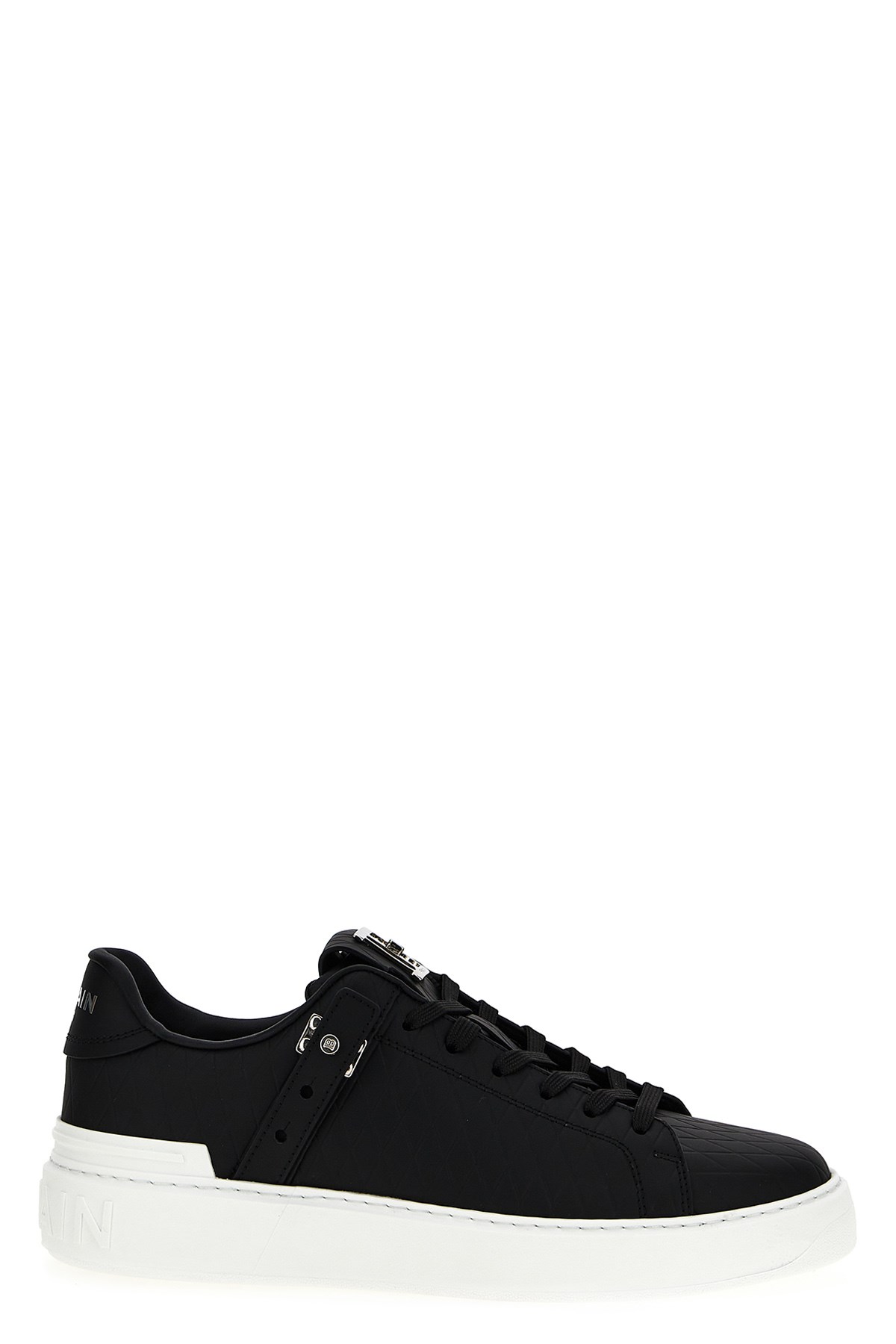 Balmain 'b-court B-buzz' Black Low Sneakers With Diamond Motif And Logo Patch On The Tongue