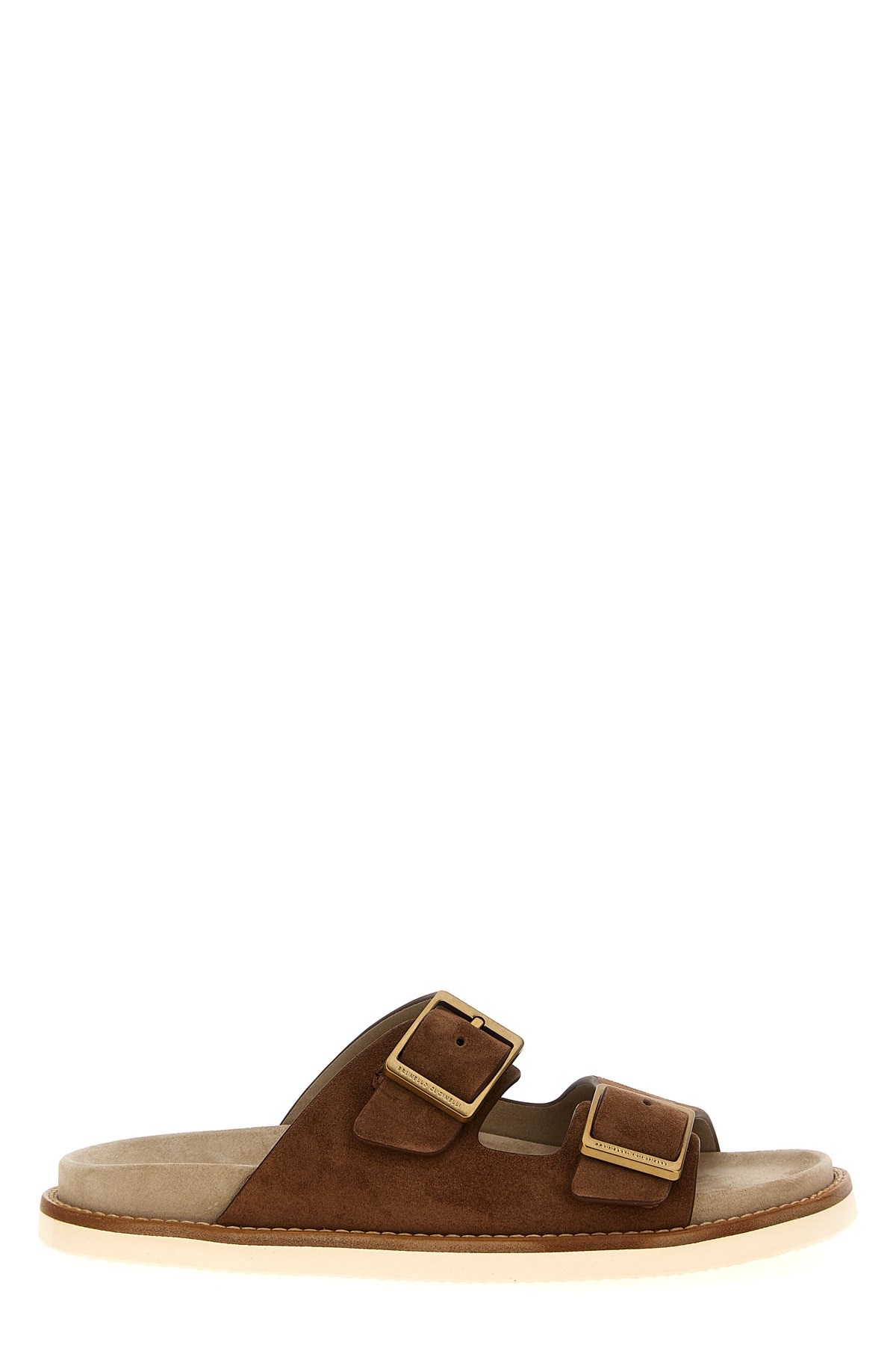 Brunello Cucinelli Adjustable Brown Suede Sandals In Brown