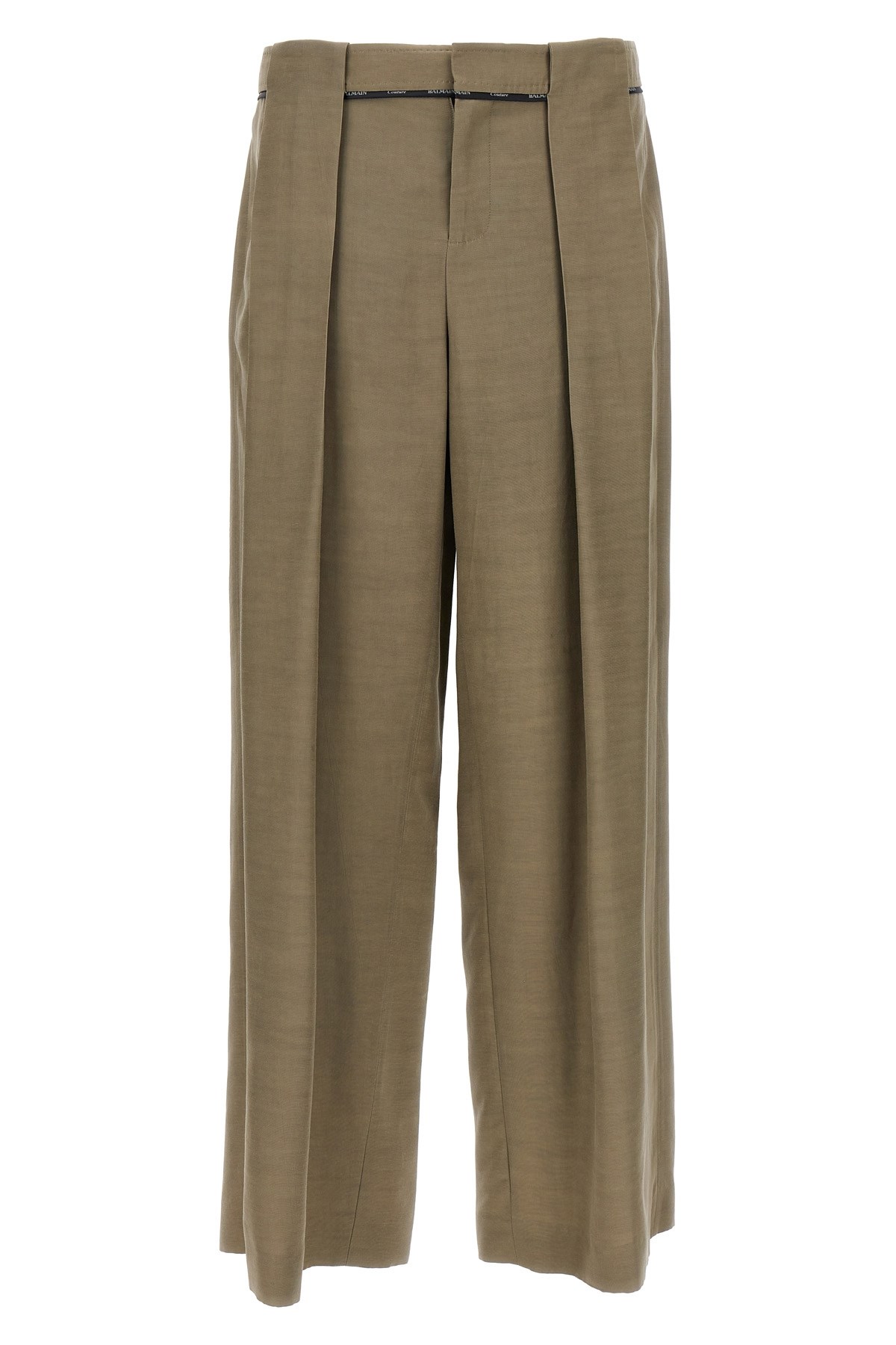Balmain Cupro Trousers With High Waist And Wide Leg In Green