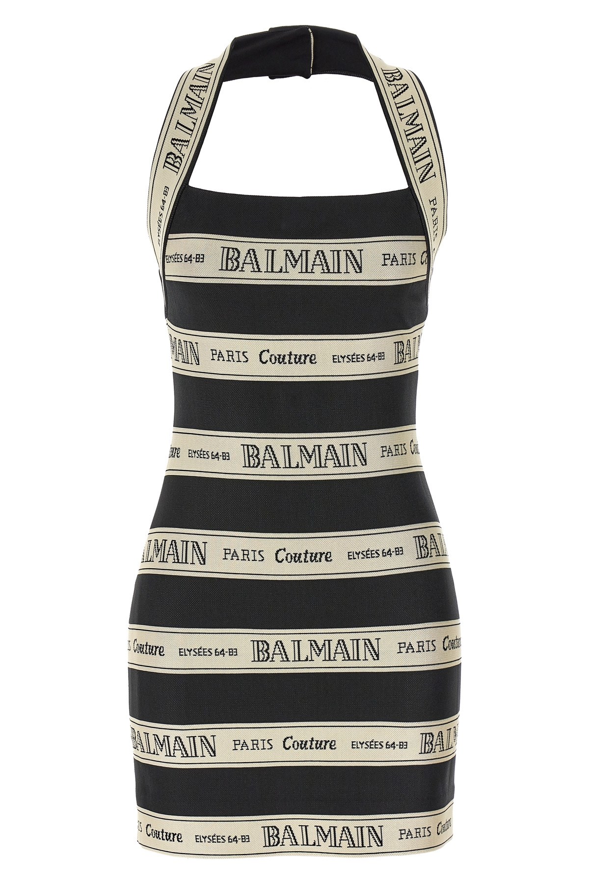 Balmain Striped Halterneck Jacquard Minidress In Black