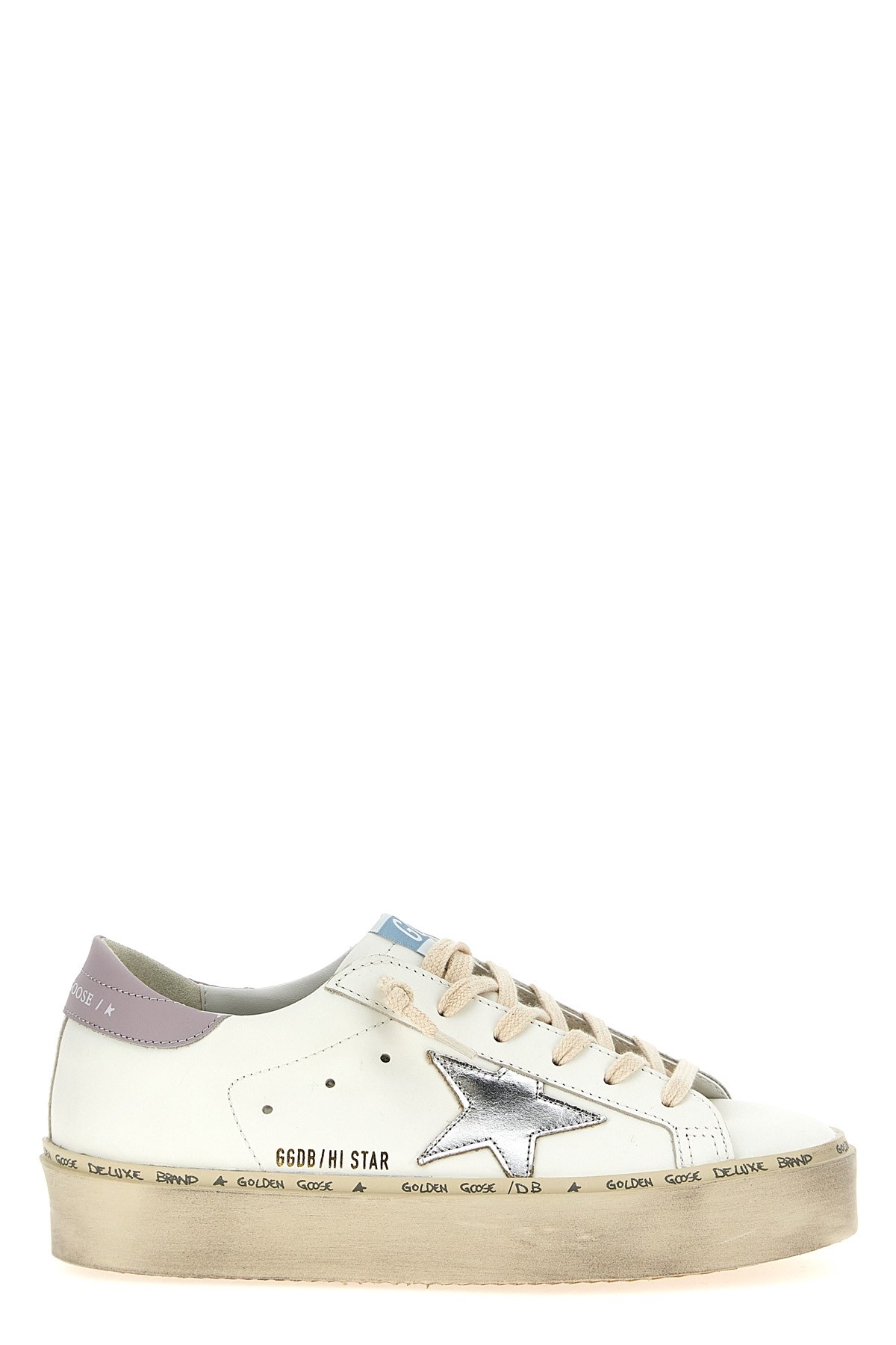 Golden Goose 'hi Star' White Low Top Sneakers With Laminated Star Patch On The Side