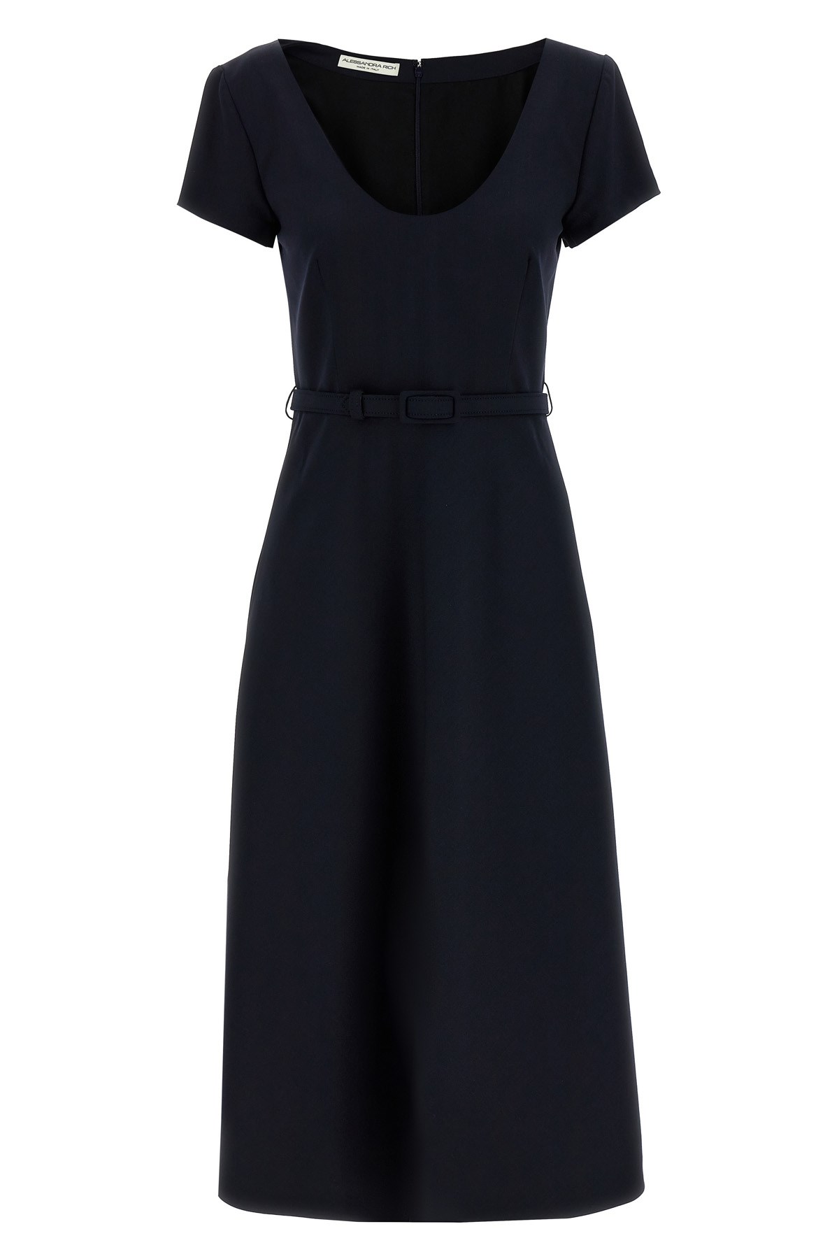 Alessandra Rich Light Wool Midi Dress With Belted Waist