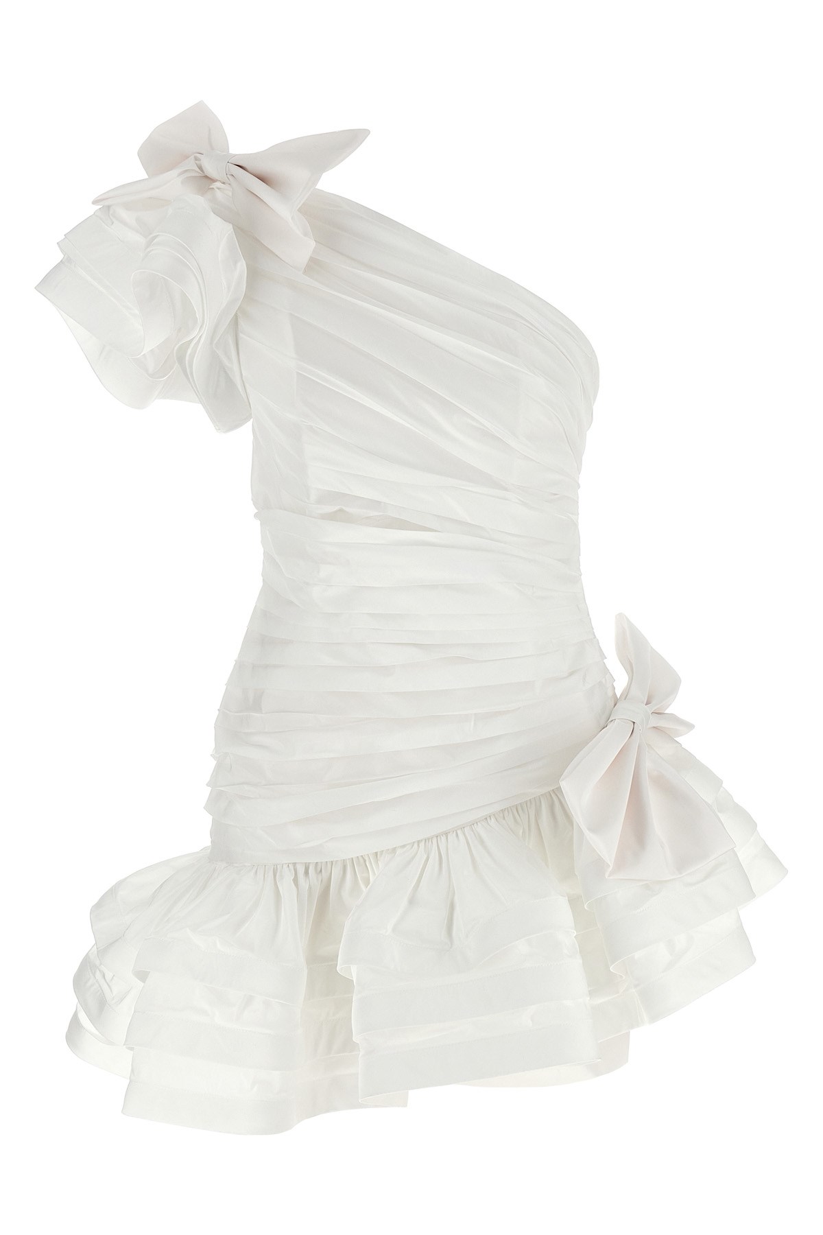 Alessandra Rich Ruffle One Shoulder Layered Asymmetric Dress