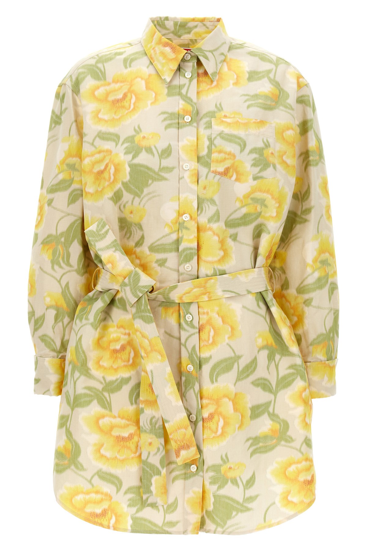 Kenzo 'sleeve Kimono Peonies' Dress In Yellow