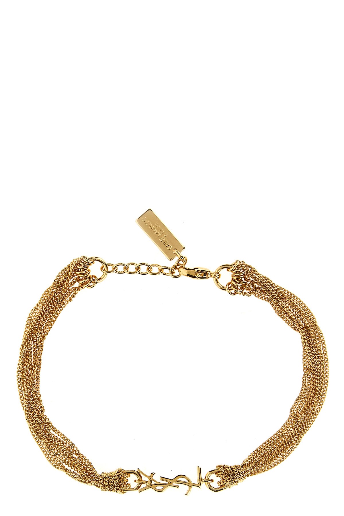 Saint Laurent Metallic Bracelet With Cassandre Charm And Adjustable Lobster Closure In Brass Woman