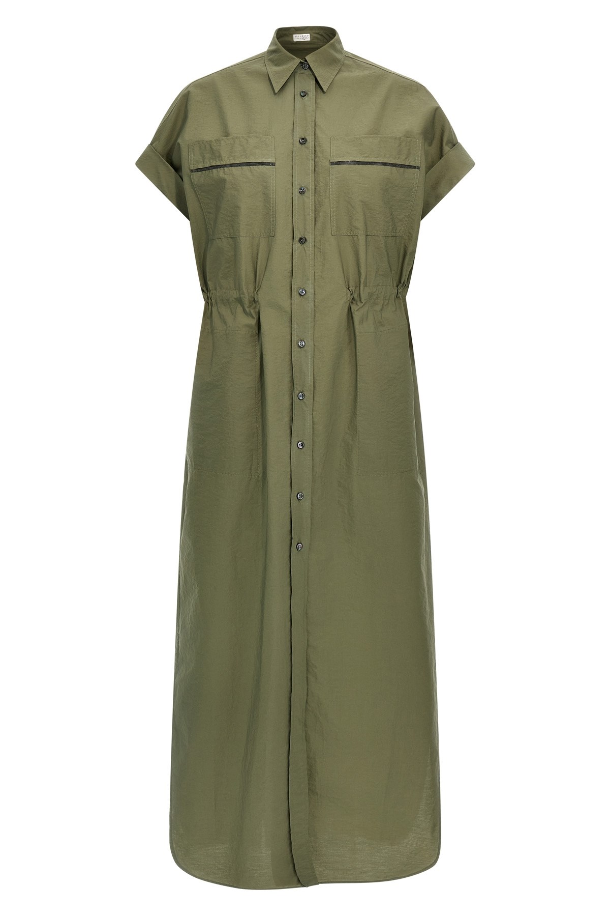 Brunello Cucinelli Shirt Dress With Short Sleeves And Pockets In Green