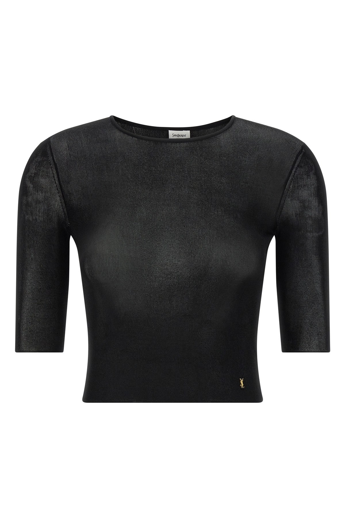 Saint Laurent Cassandre Cropped Knit Top In Black