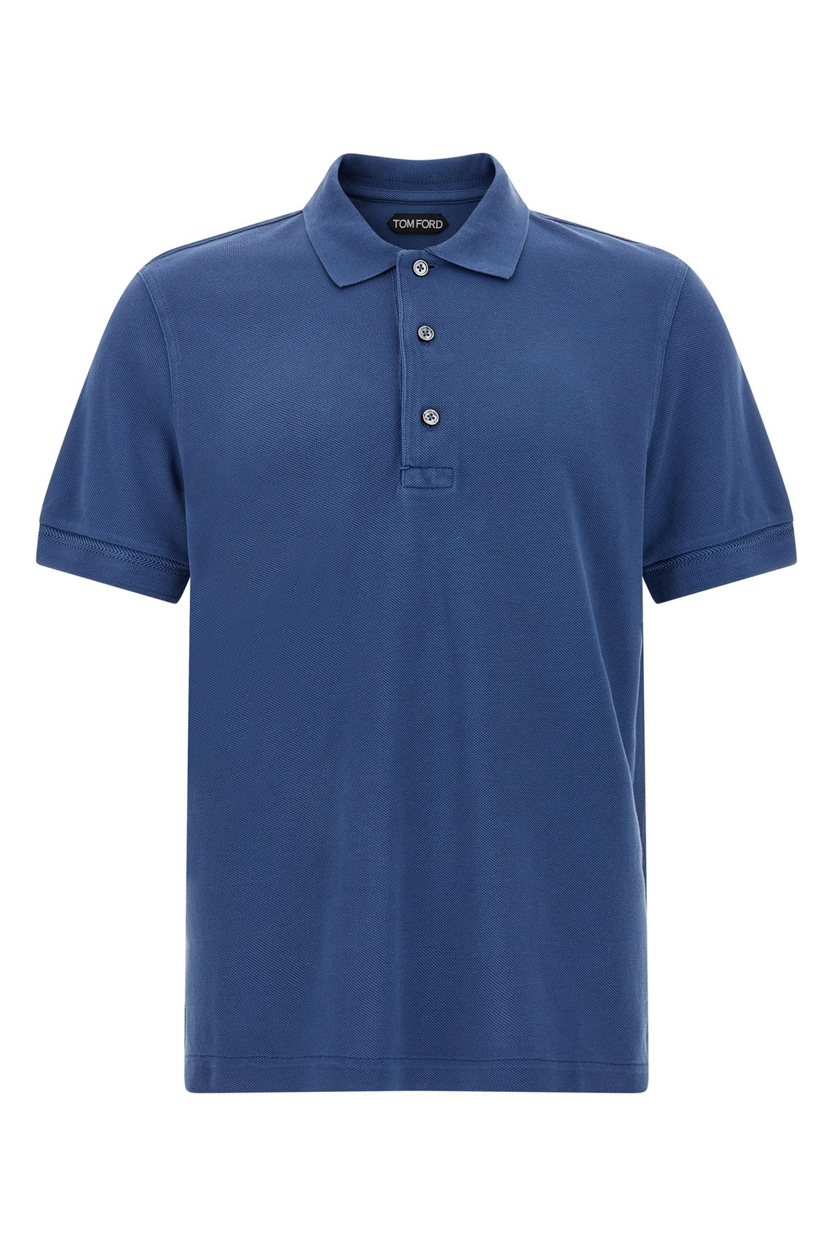 Tom Ford Textured Piquet Polo With Classic Three-button Placket In Blue