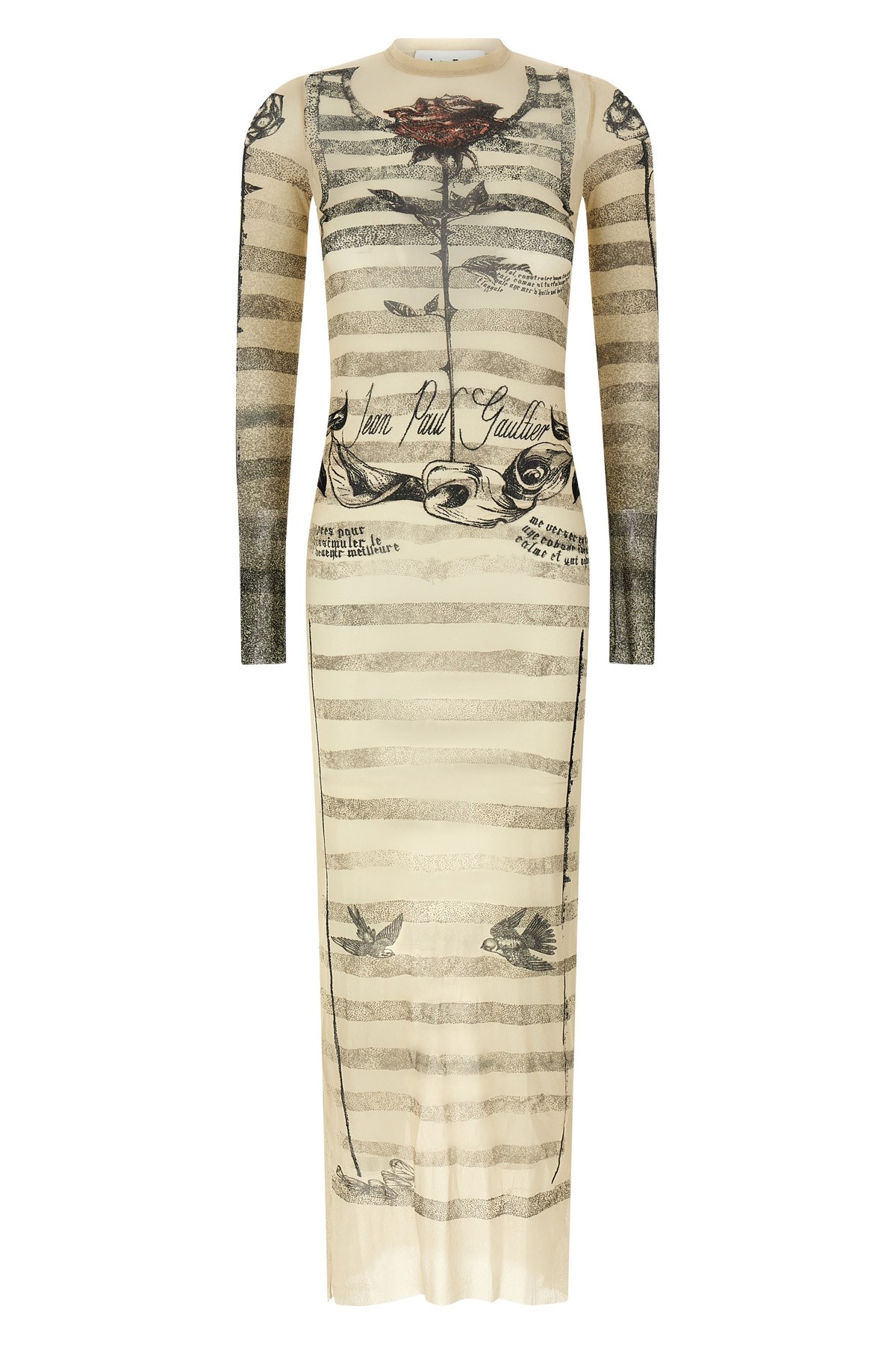 Jean Paul Gaultier Mesh Tattoo Striped Long Dress