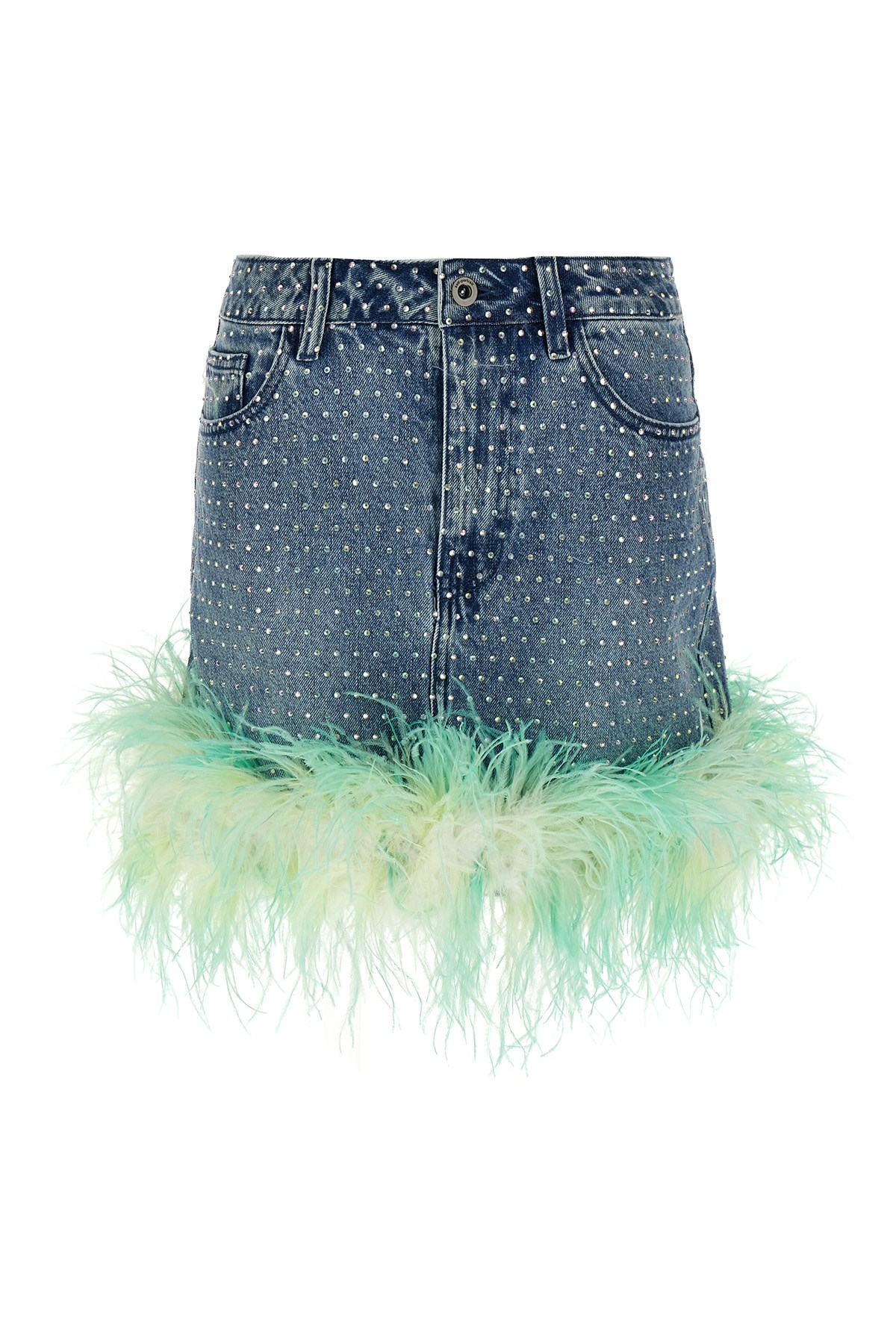 Self-portrait Self Portrait 'blue Rhinstone Feather Denim' Skirt