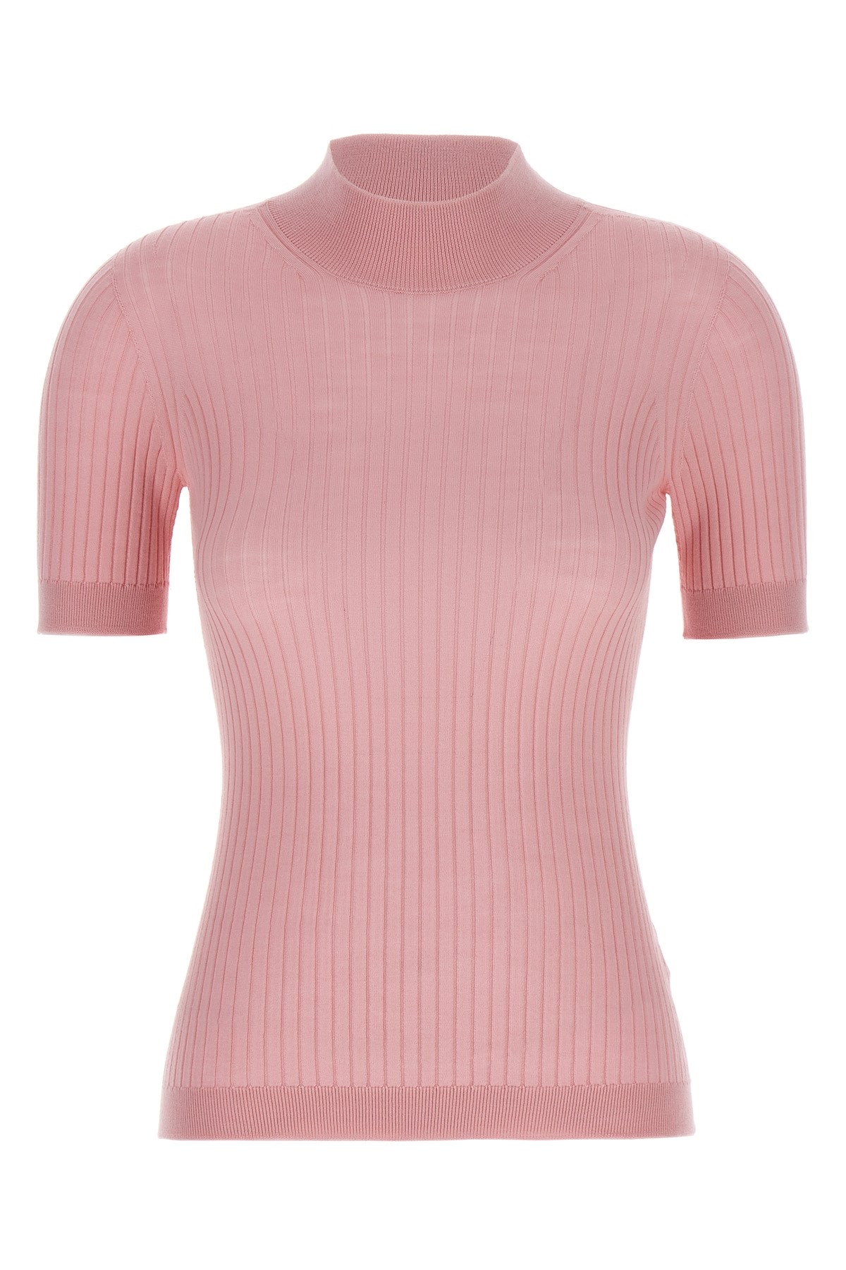 Versace Fitted Ribbed Wool Sweater With High Neck