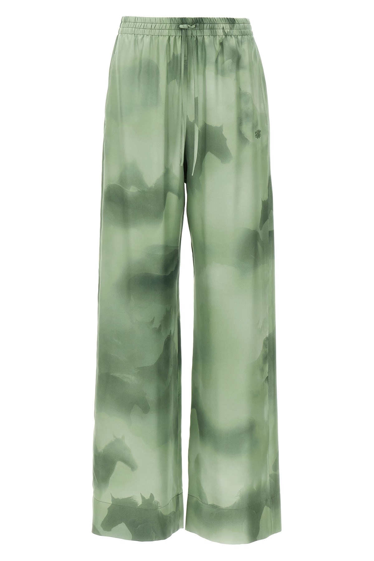 Stella Mccartney All-over Print Silk Pants With High Waist In Green