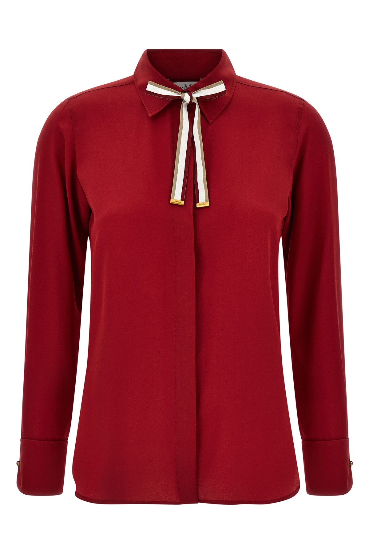 Max Mara Apollo Long-sleeved Silk Shirt In Red