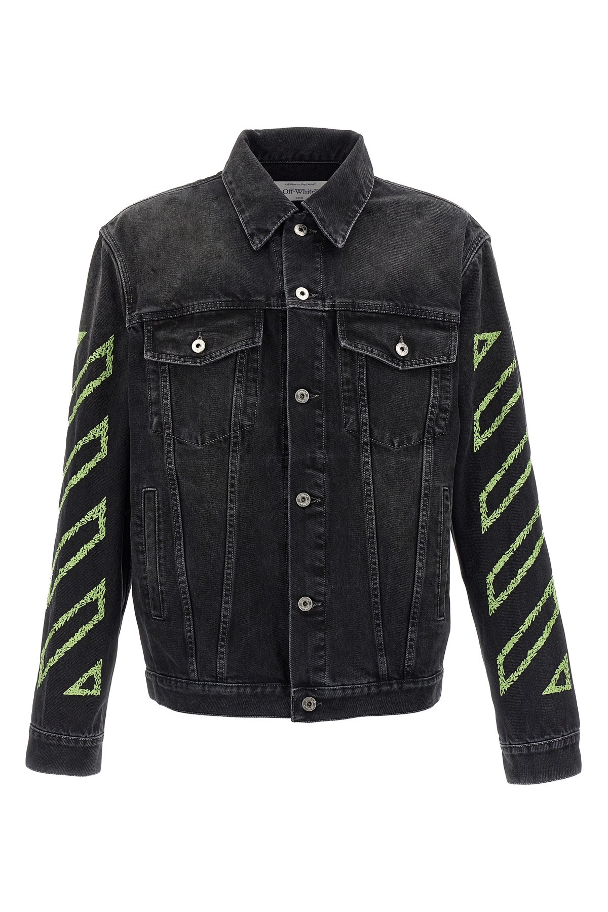 Off-white Diagonal Arrow Outline Embroidered Denim Skate Jacket